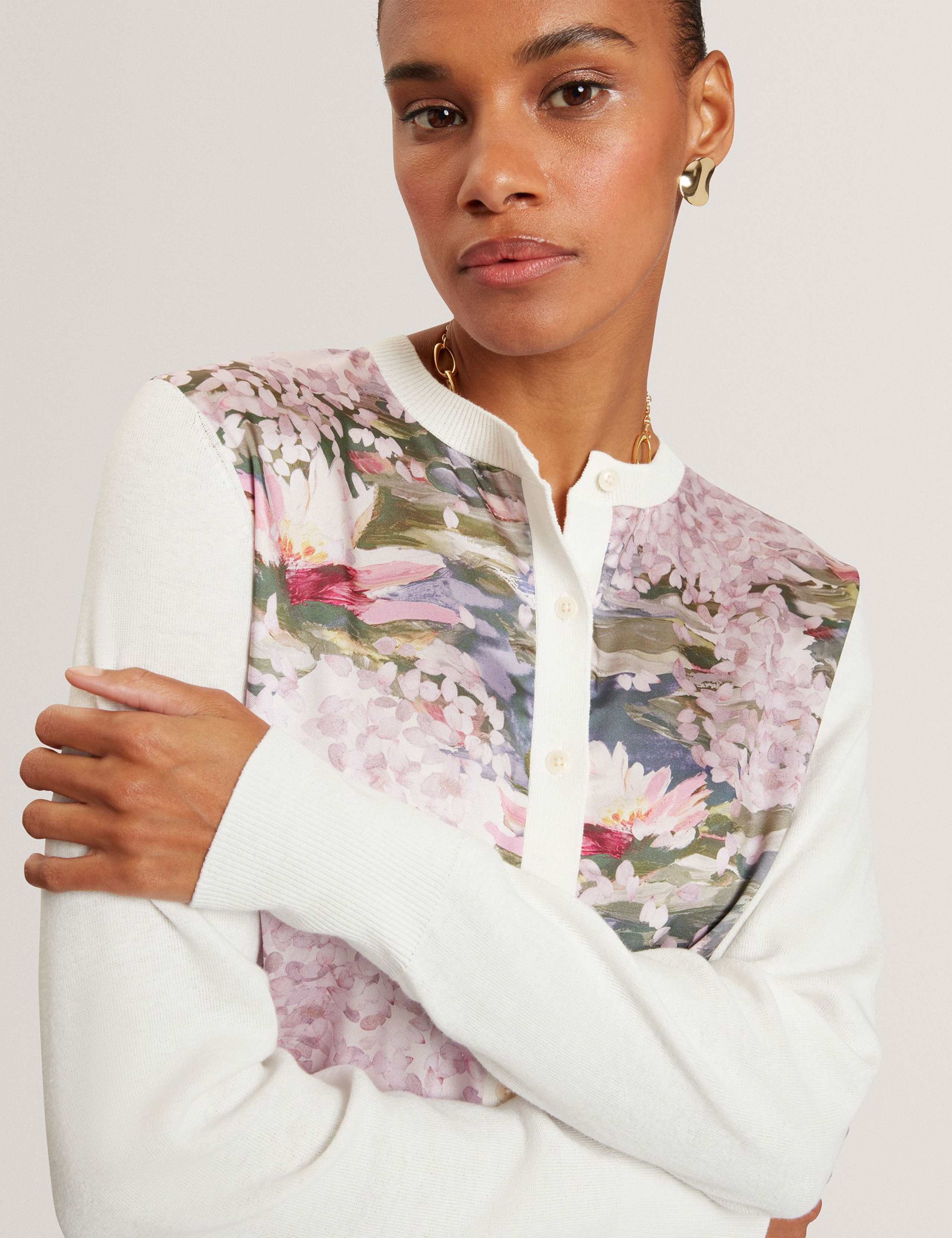 Cotton Blend Floral Button Front Cardigan 4 of 7