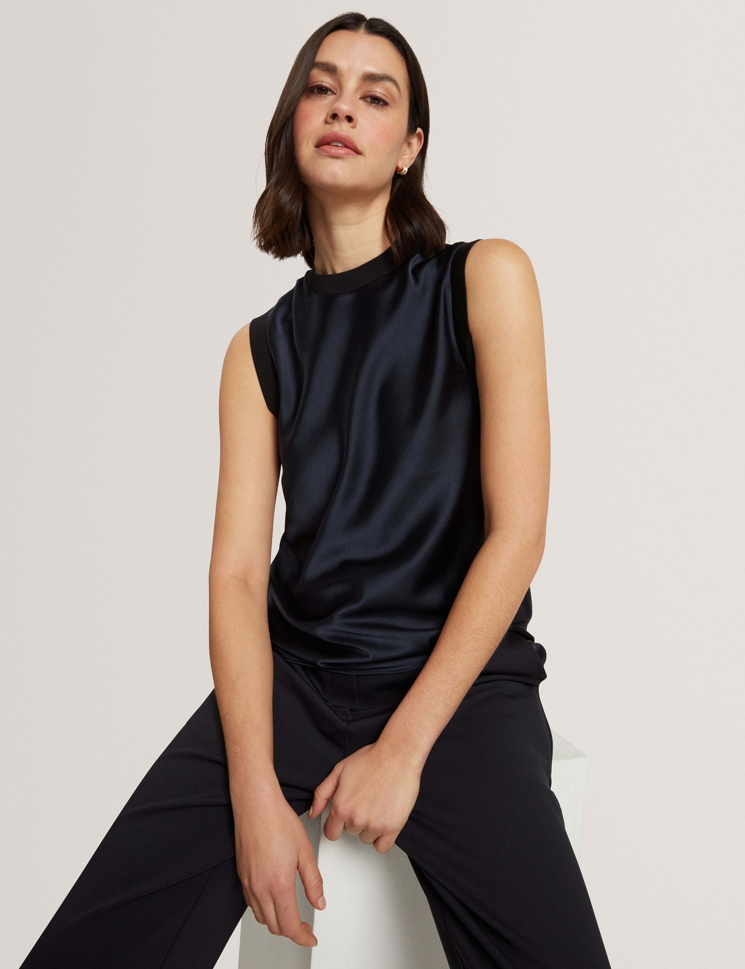 Satin Crew Neck Rib Detail Vest Top 3 of 7