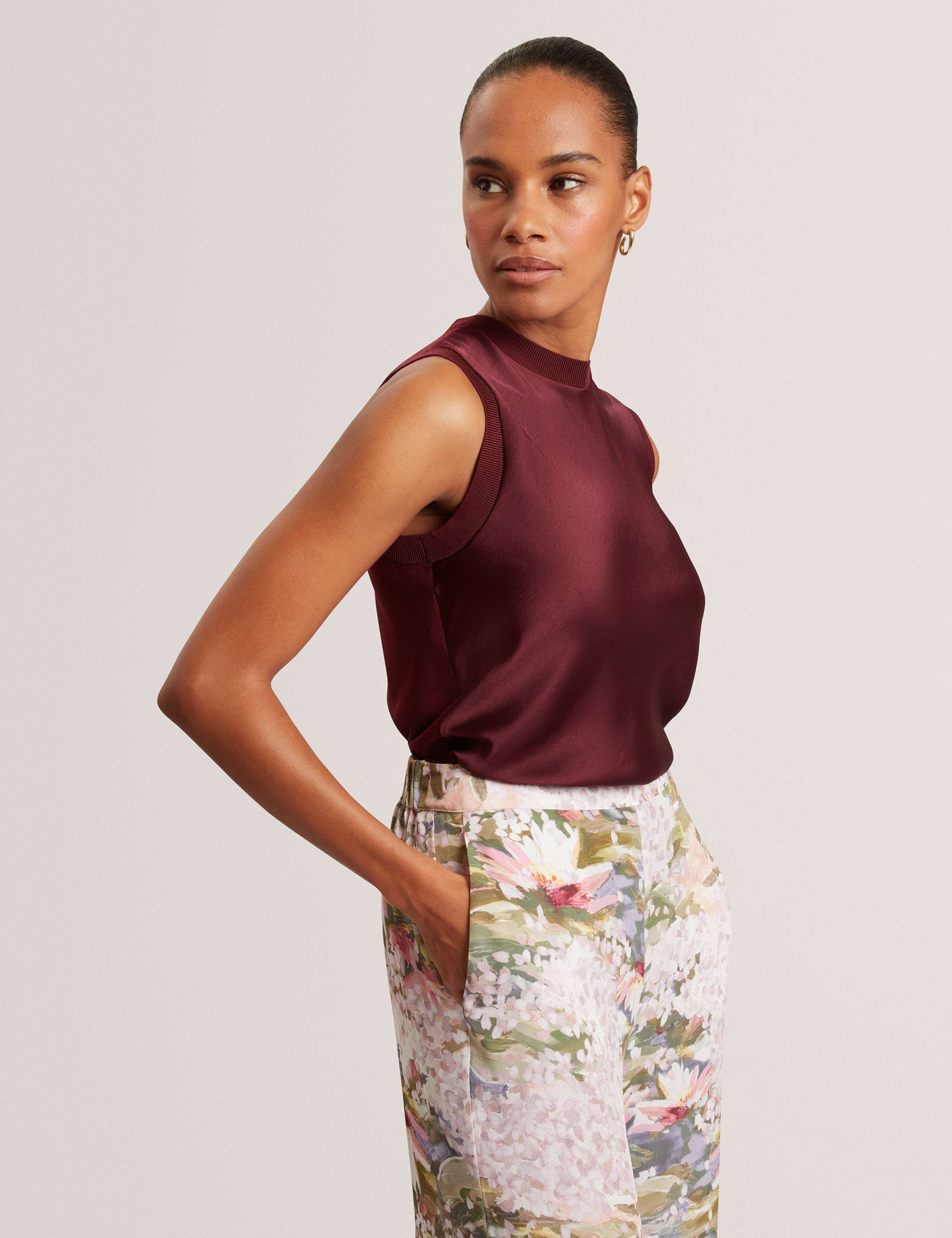 Satin Crew Neck Rib Detail Vest Top 7 of 7