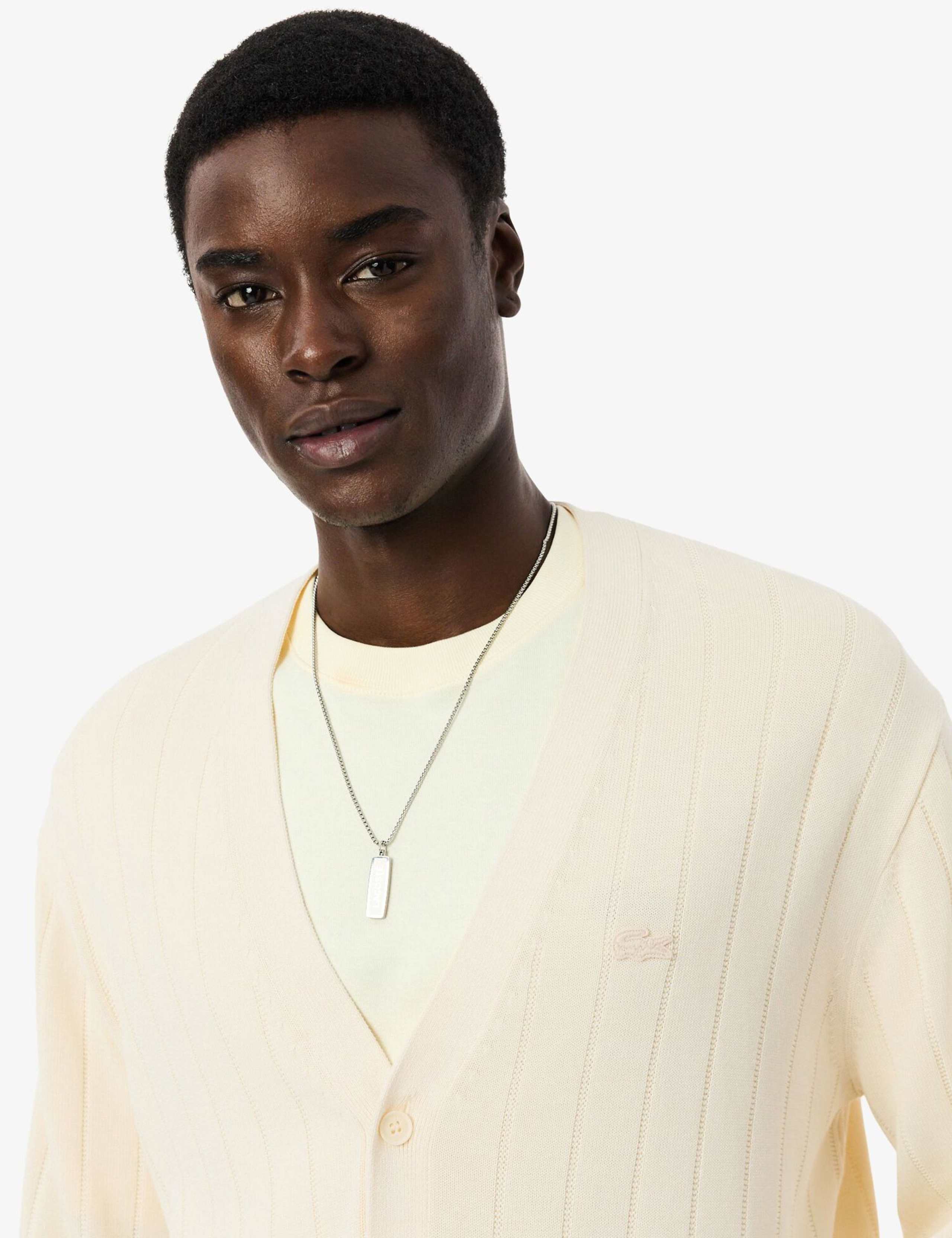 Cotton Blend Ribbed V-Neck Cardigan 3 of 7