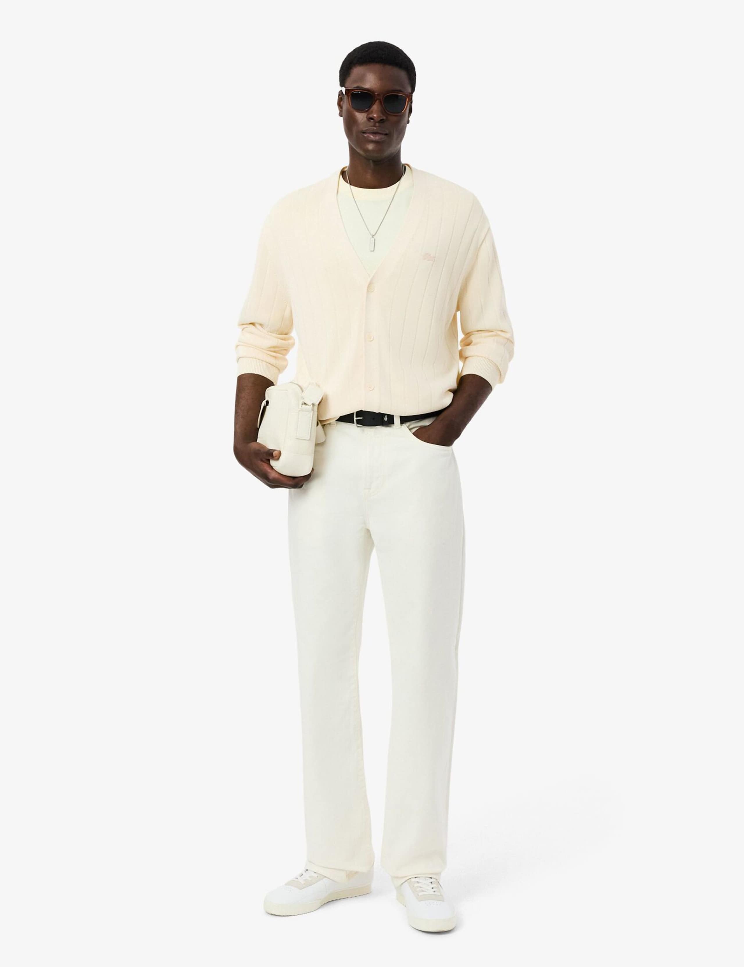 Cotton Blend Ribbed V-Neck Cardigan 7 of 7