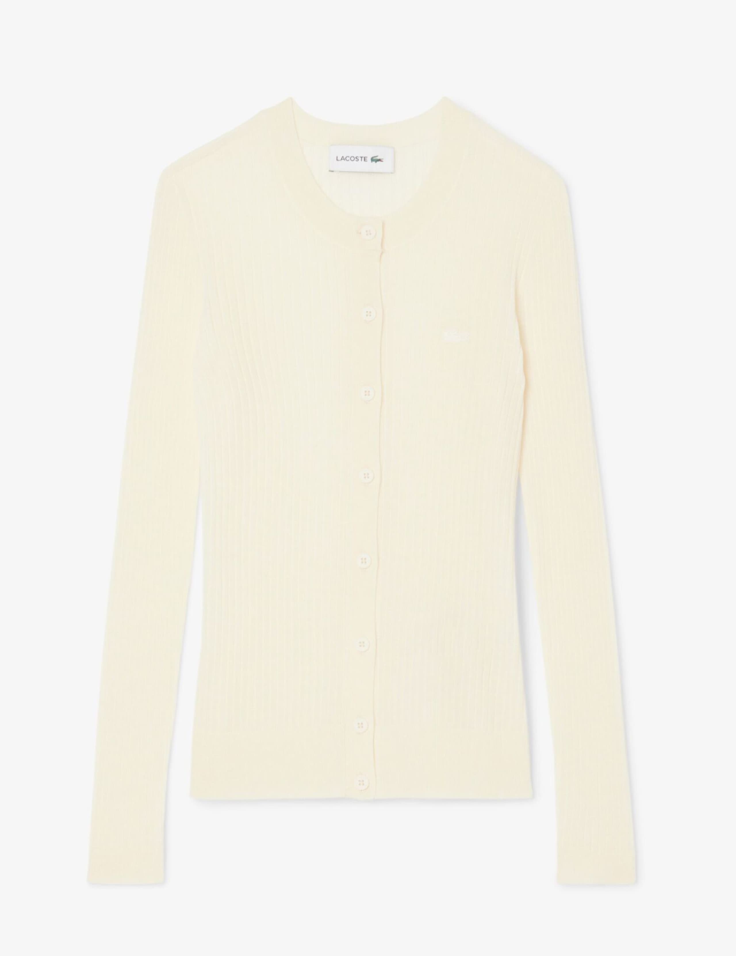 Pure Merino Wool Ribbed Round Neck Cardigan 1 of 2