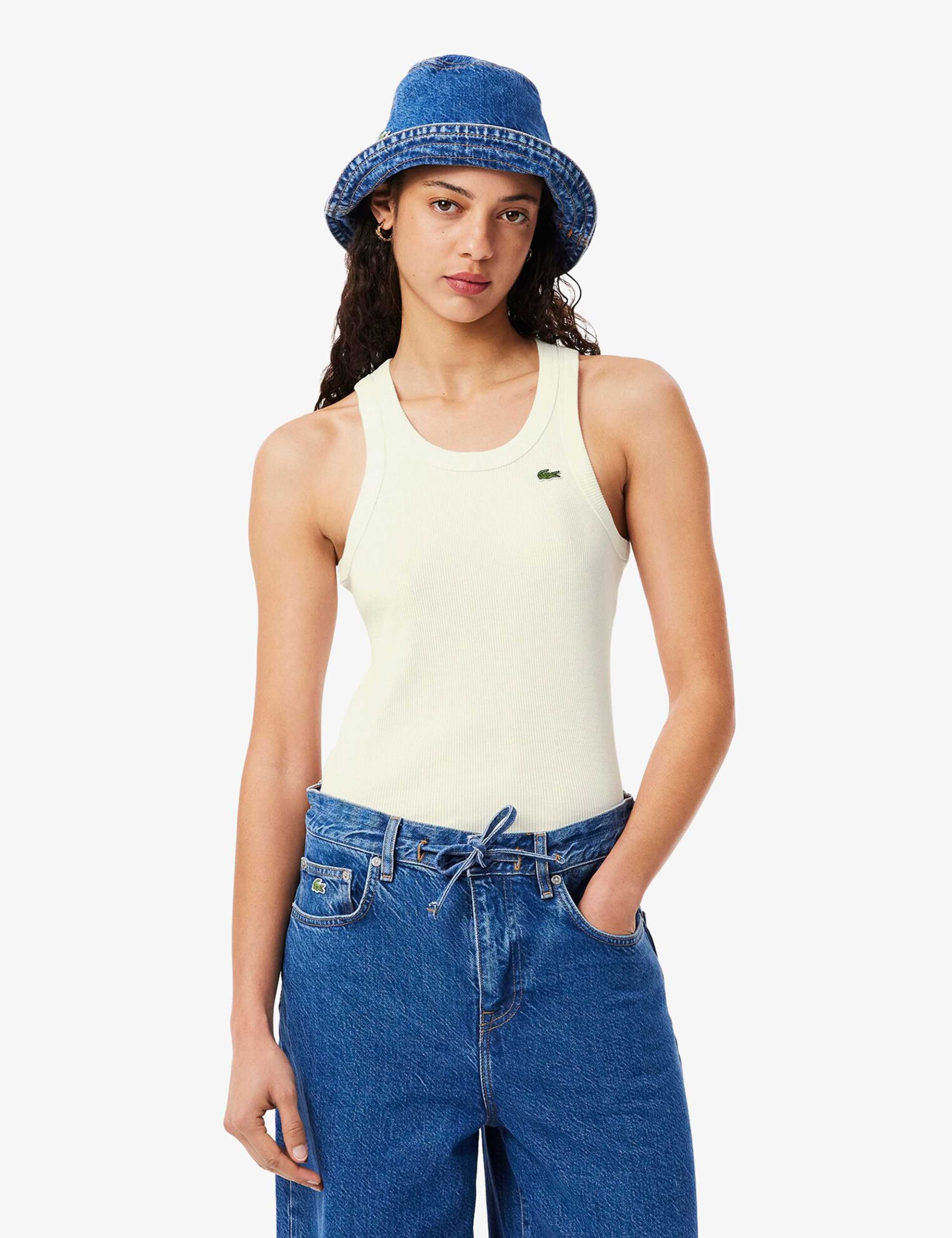 Cotton Modal Blend Ribbed Slim Fit Vest Top 1 of 6