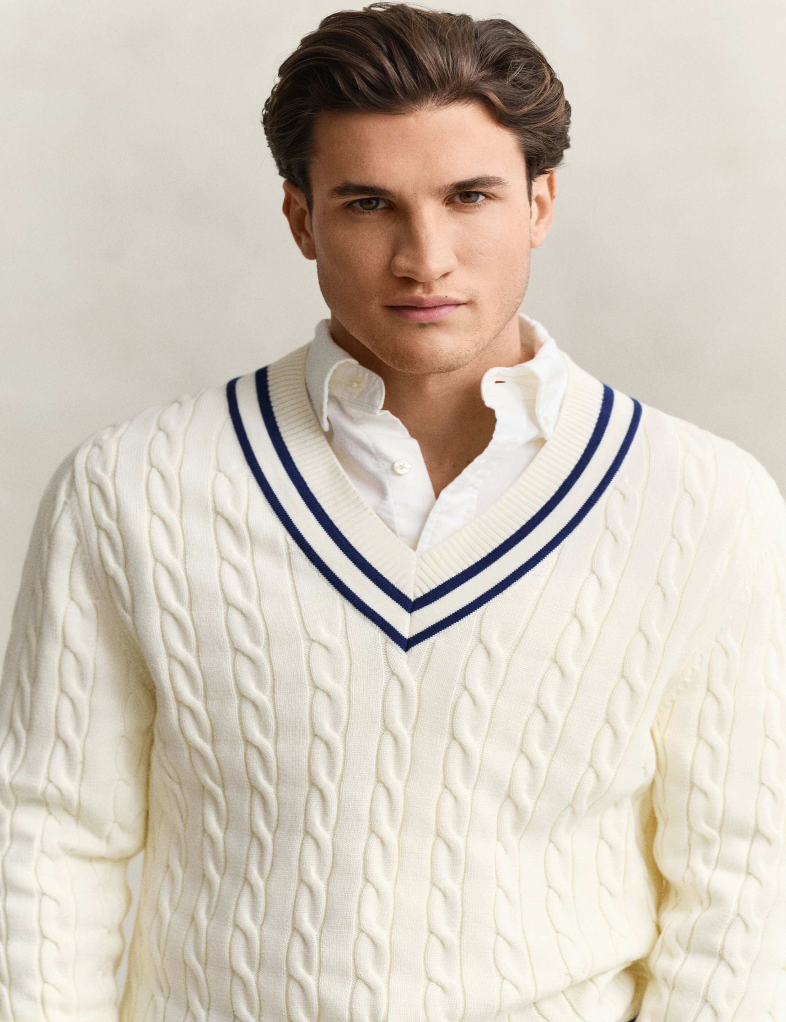 Pure Cotton Cable V-Neck Jumper 4 of 5