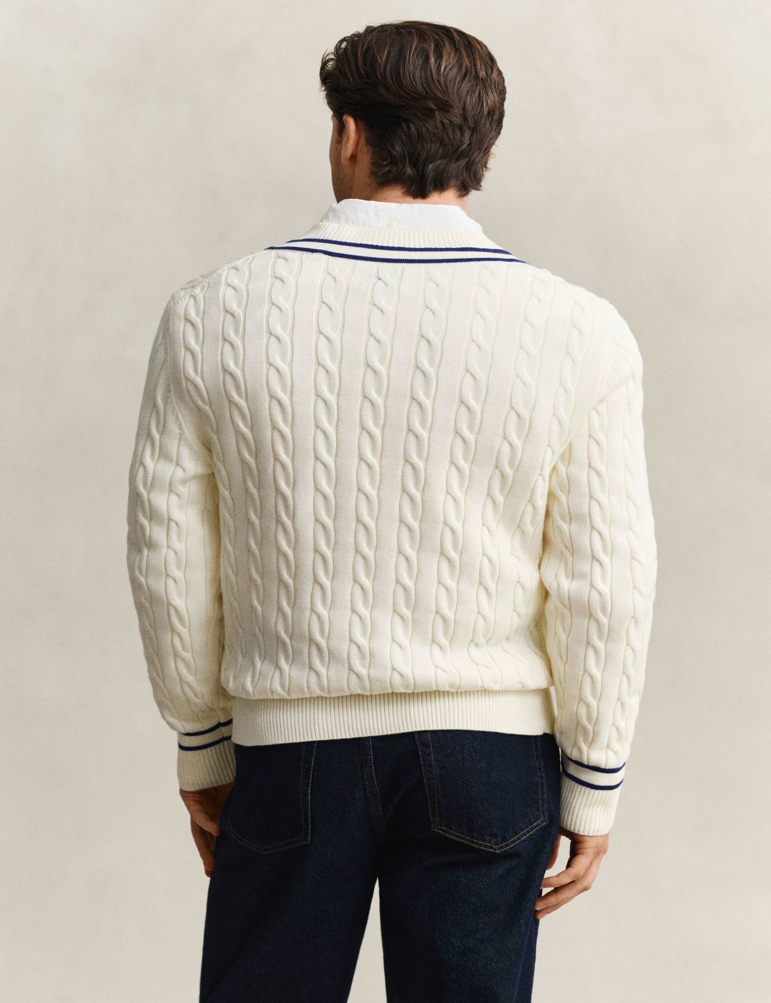 Pure Cotton Cable V-Neck Jumper 5 of 5