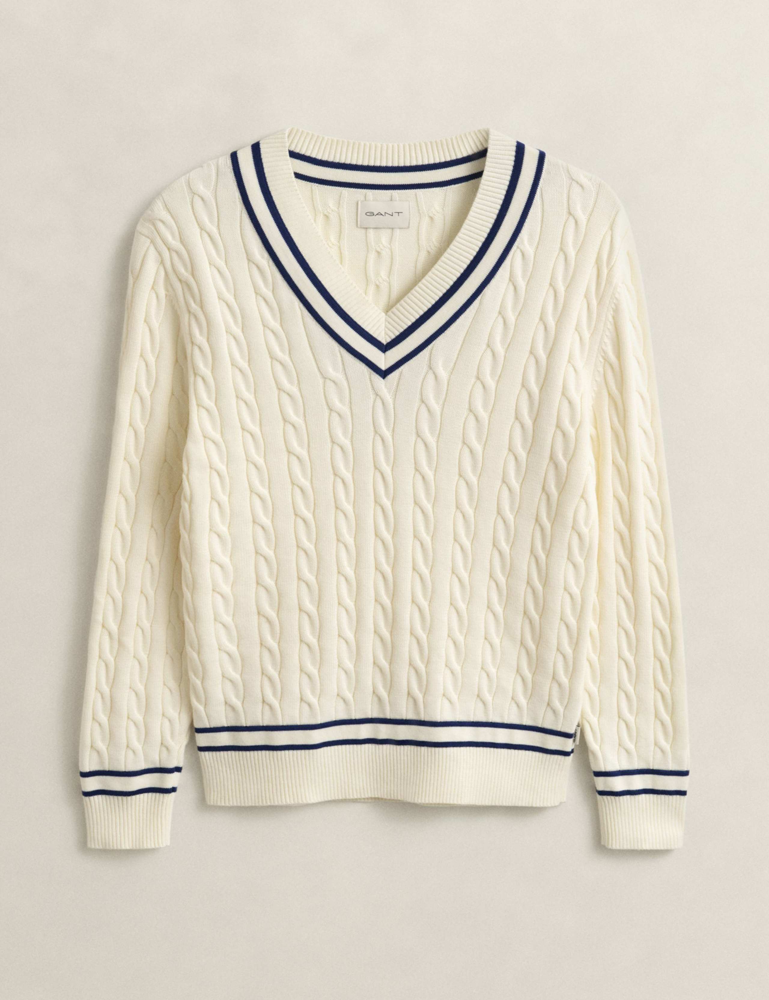 Pure Cotton Cable V-Neck Jumper 2 of 5