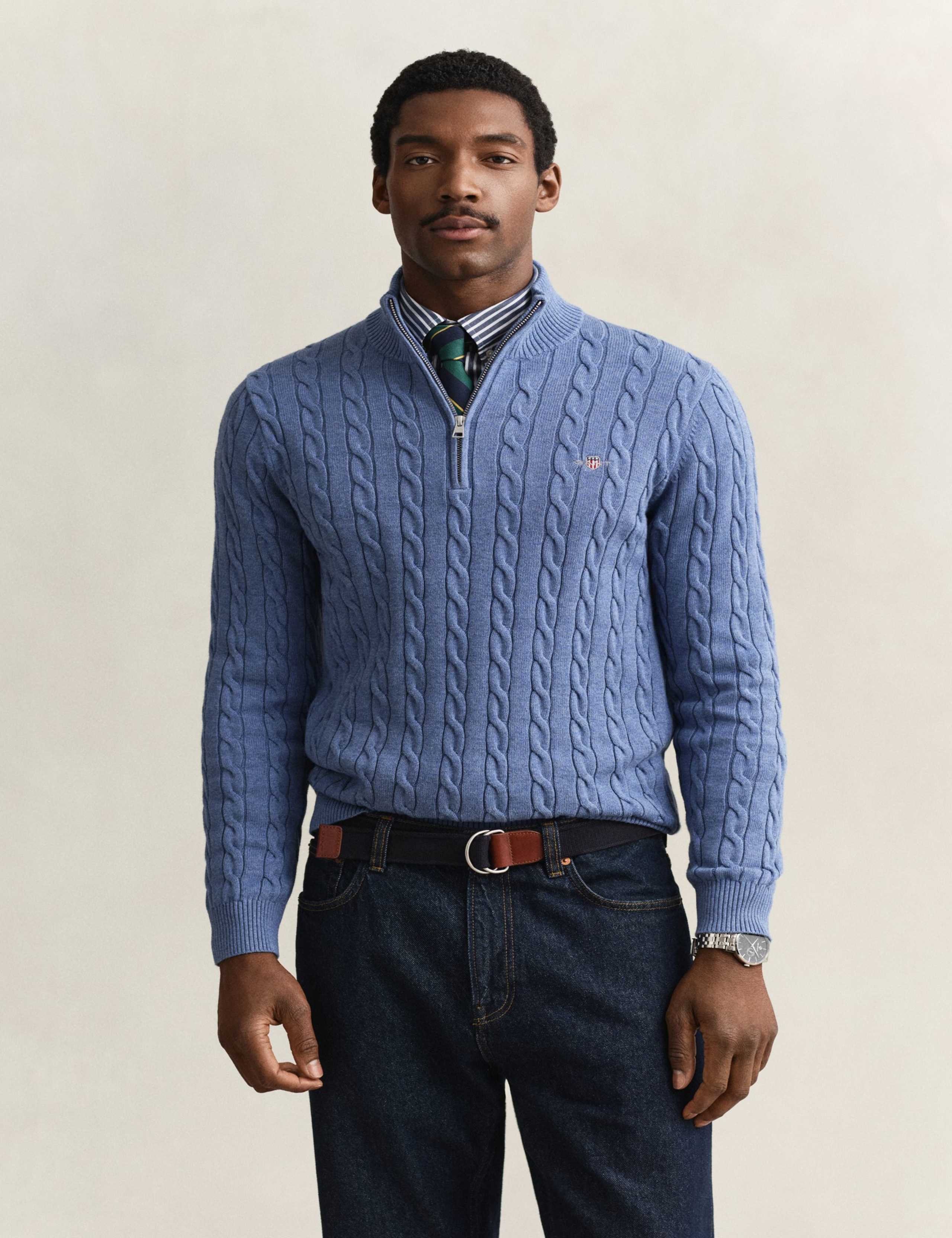 Pure Cotton Cable Half Zip Jumper 1 of 5