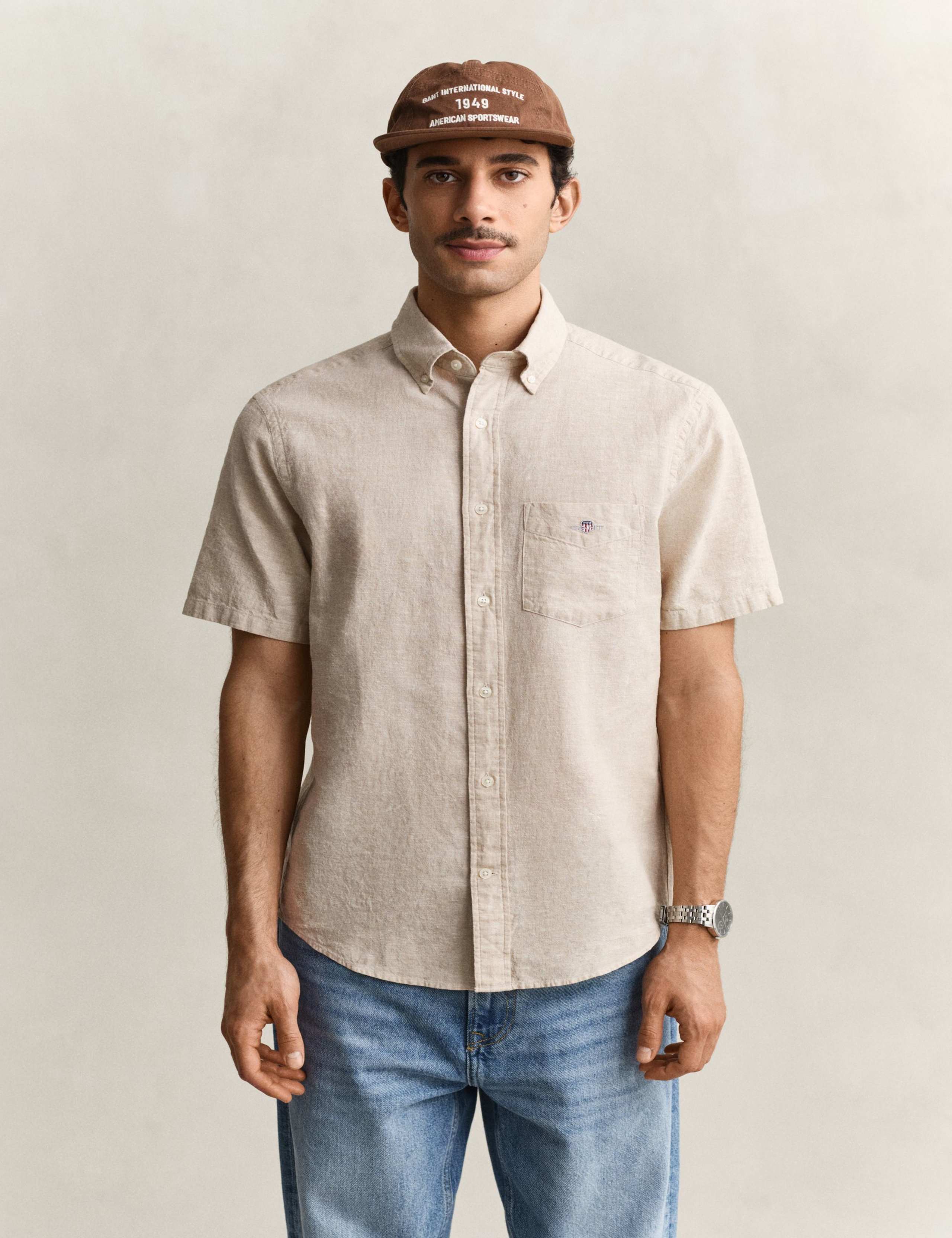 Regular Fit Linen Rich Short Sleeve Shirt 1 of 6