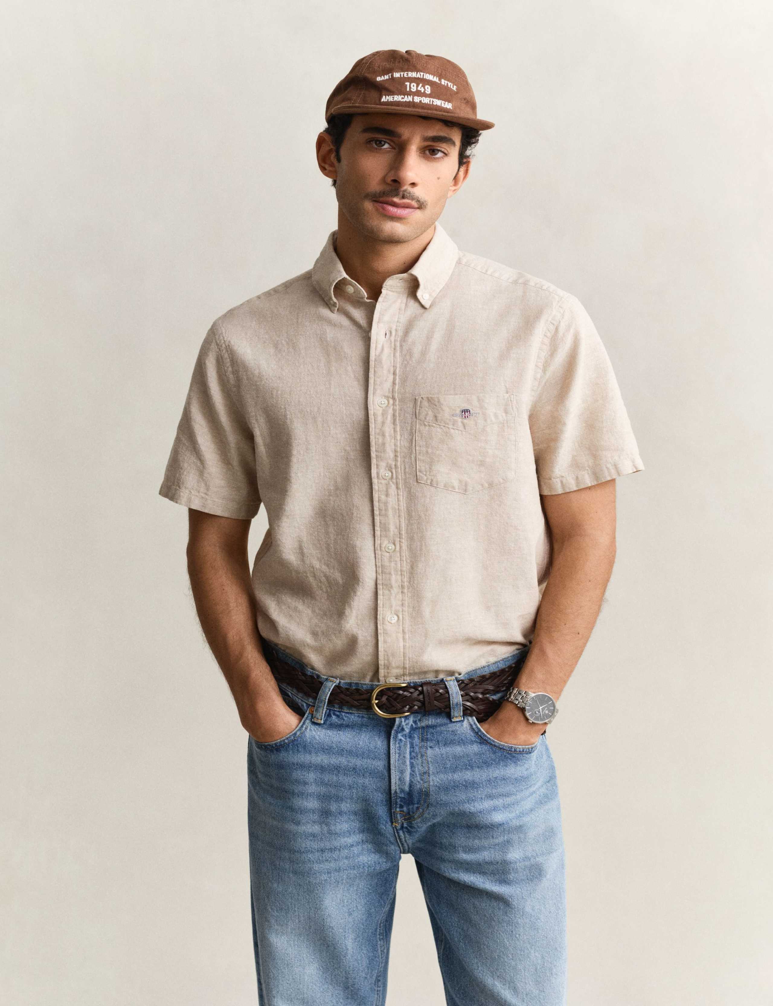 Regular Fit Linen Rich Short Sleeve Shirt 3 of 6