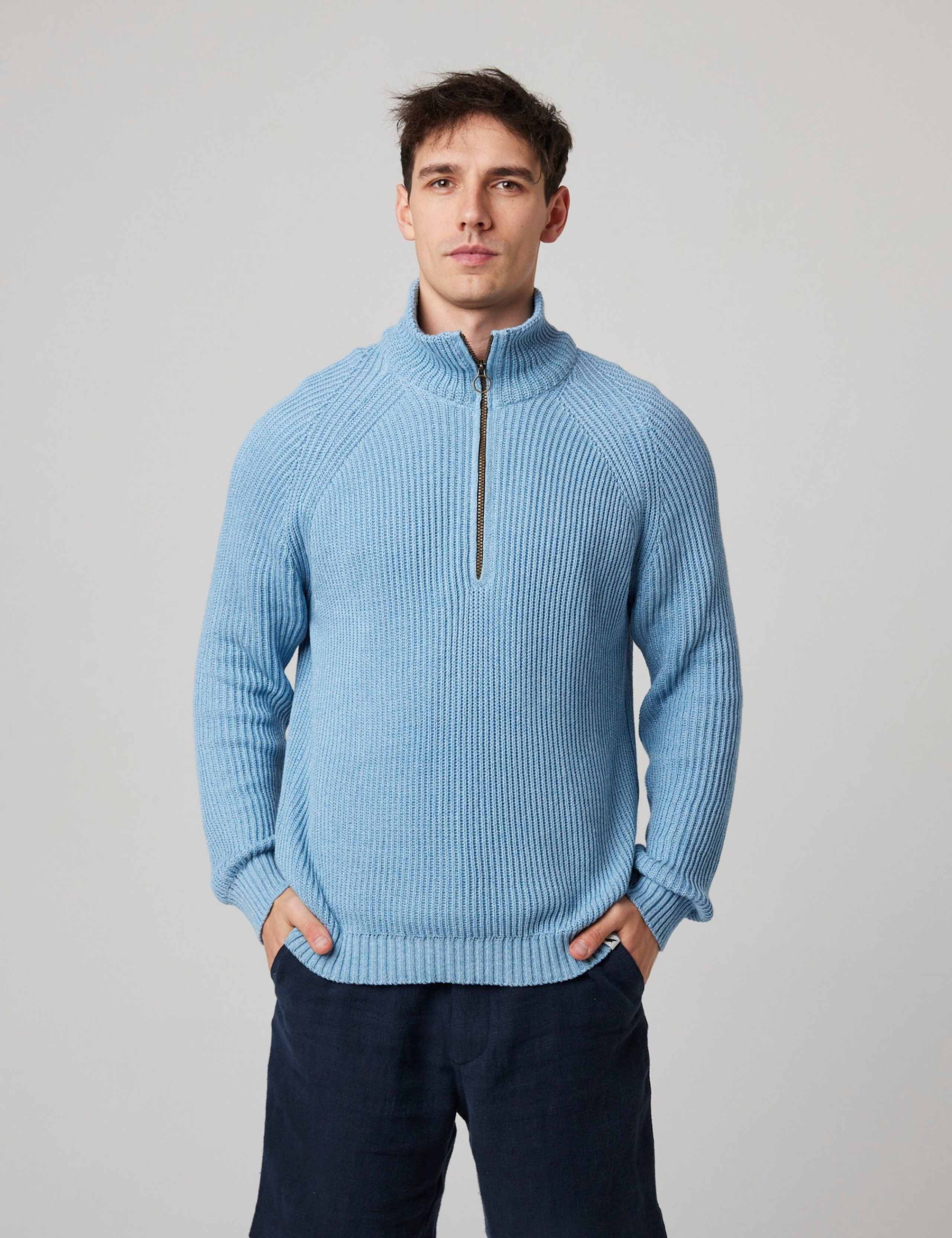 Pure Cotton Ribbed Quarter Zip Jumper 1 of 6