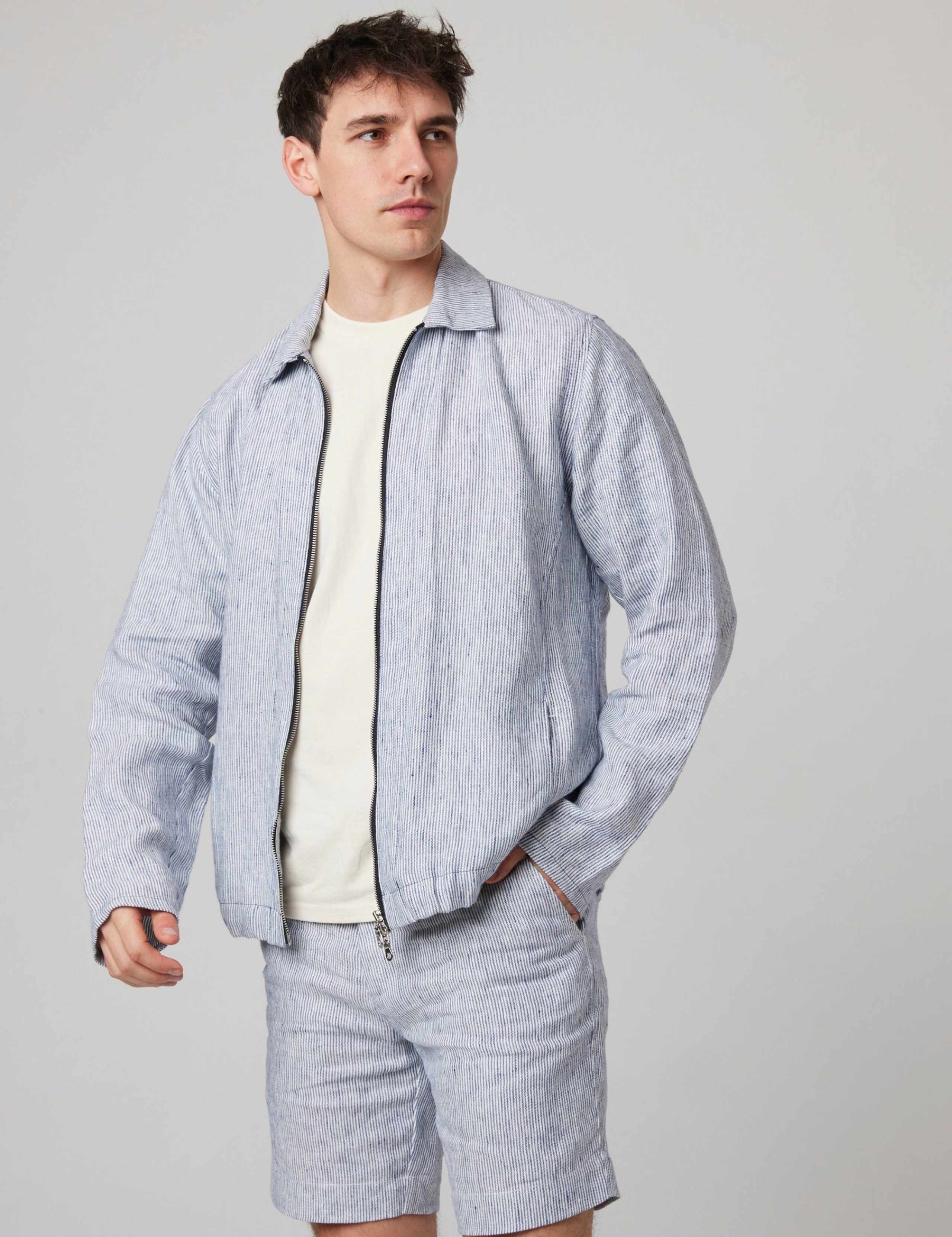 Pure Linen Striped Bomber Jacket 1 of 6