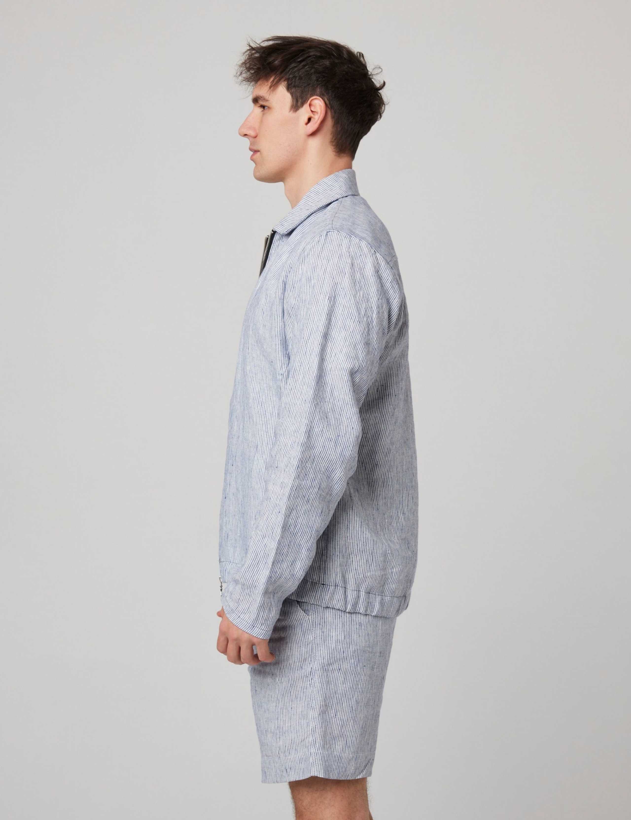 Pure Linen Striped Bomber Jacket 4 of 6