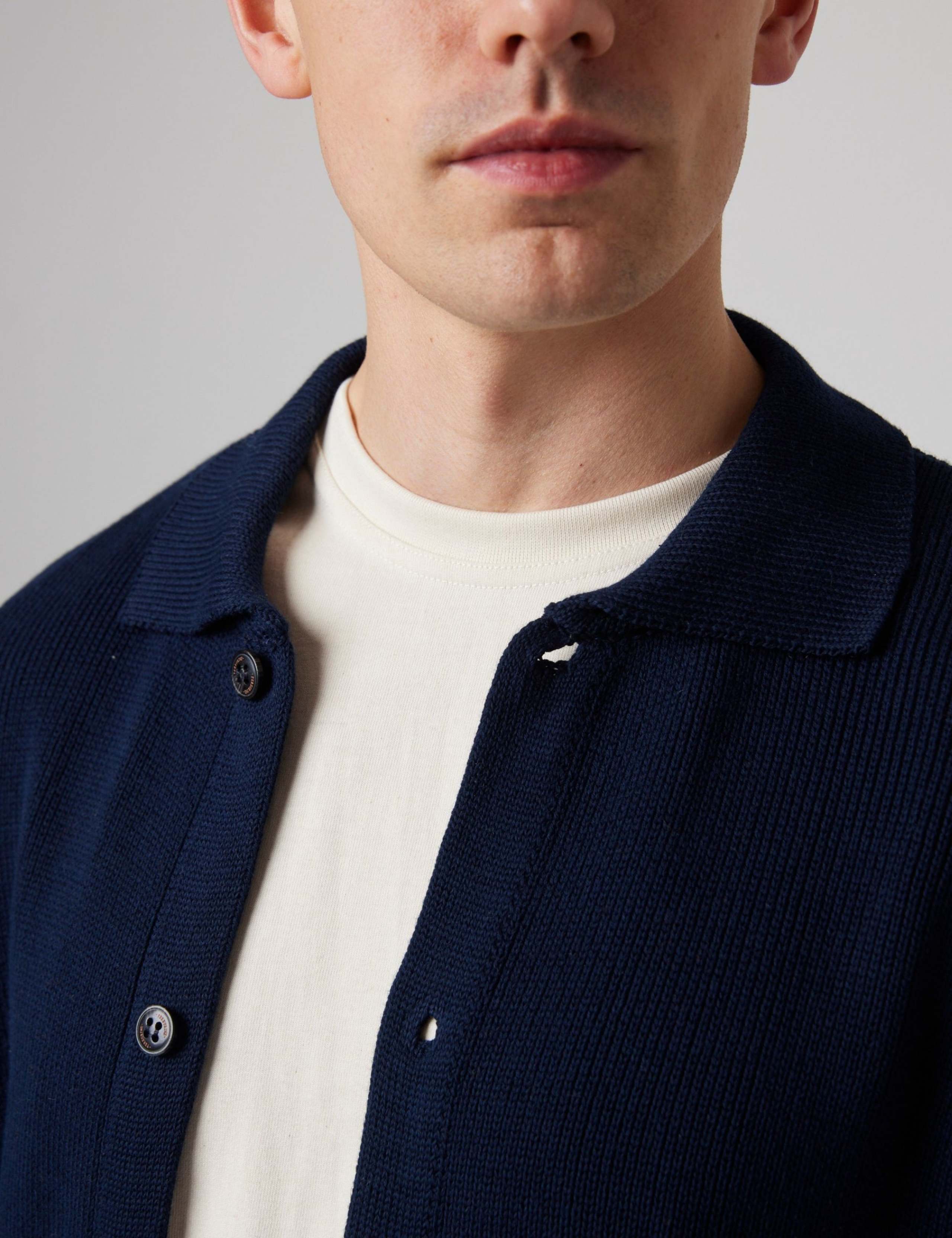 Pure Cotton Ribbed Collared Neck Cardigan 3 of 6