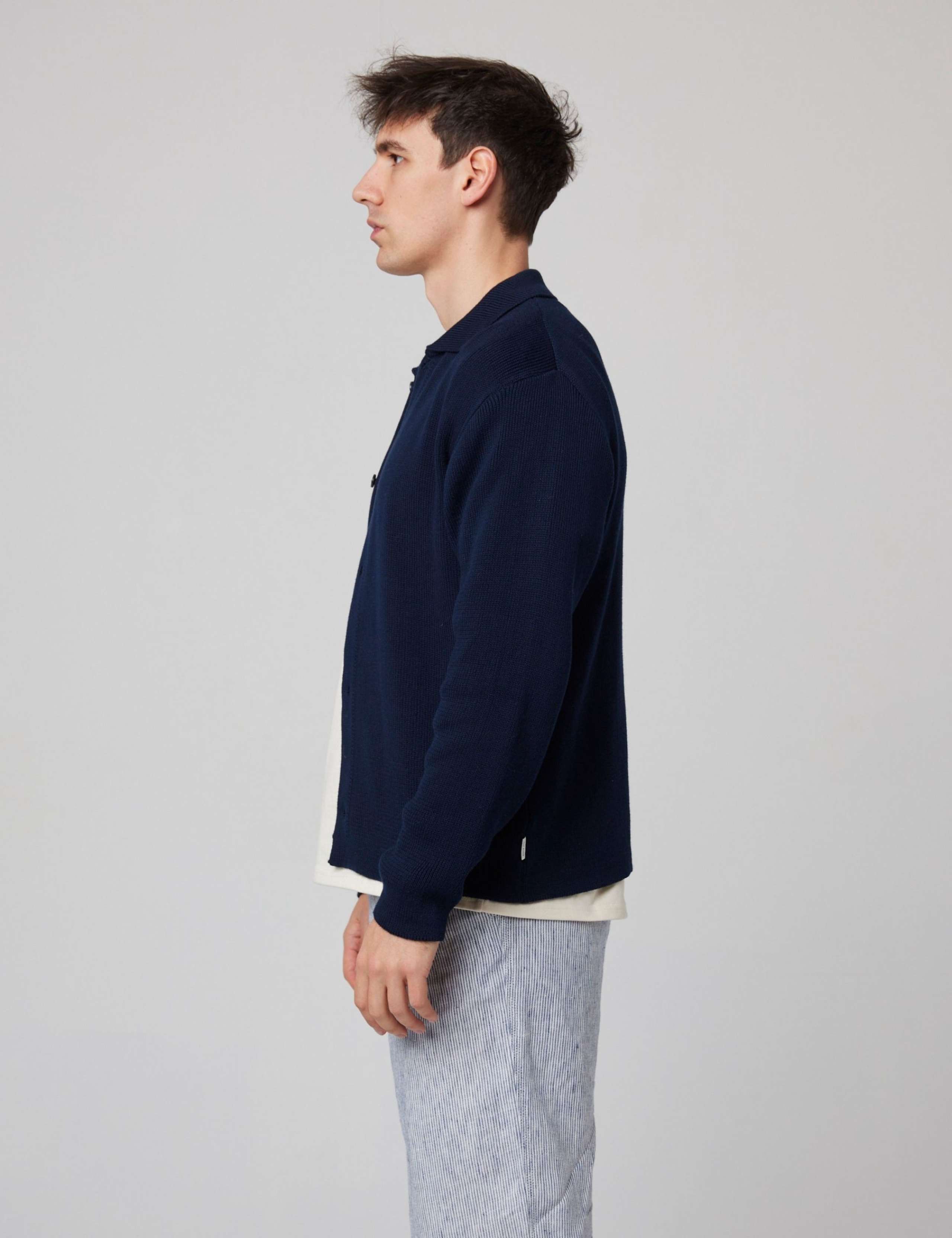 Pure Cotton Ribbed Collared Neck Cardigan 4 of 6