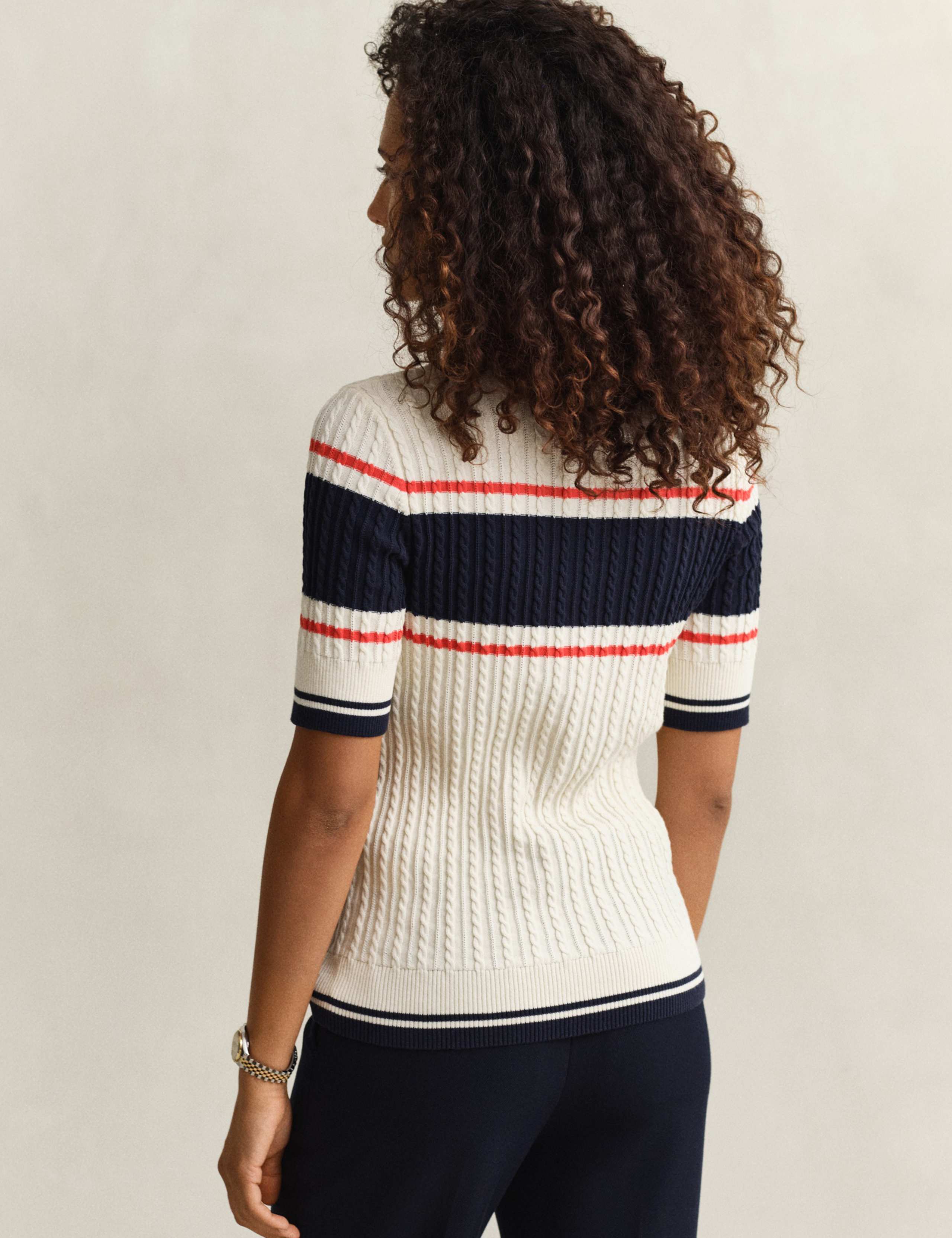 Pure Cotton Cable Knit Striped Knitted Top 3 of 6