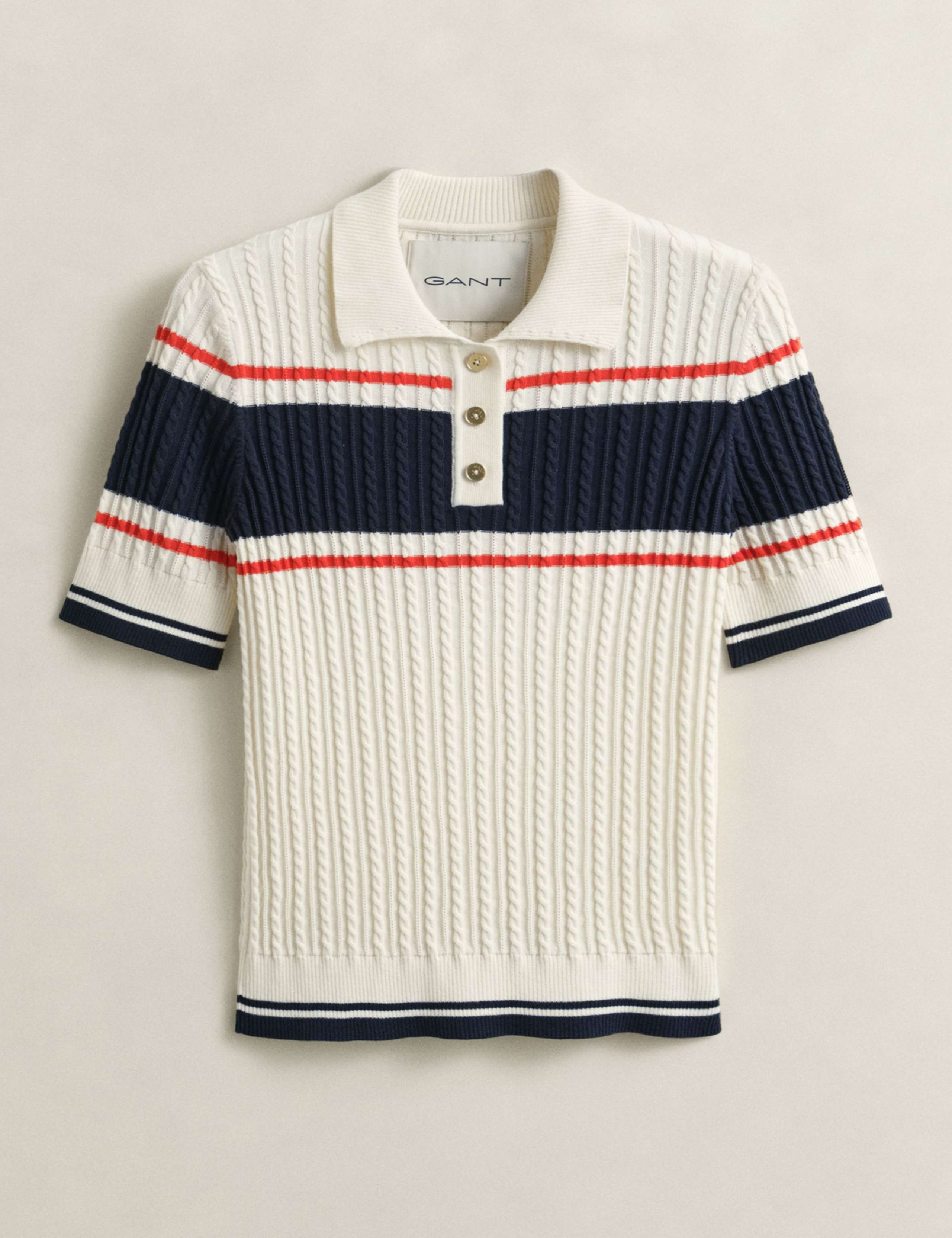 Pure Cotton Cable Knit Striped Knitted Top 2 of 6