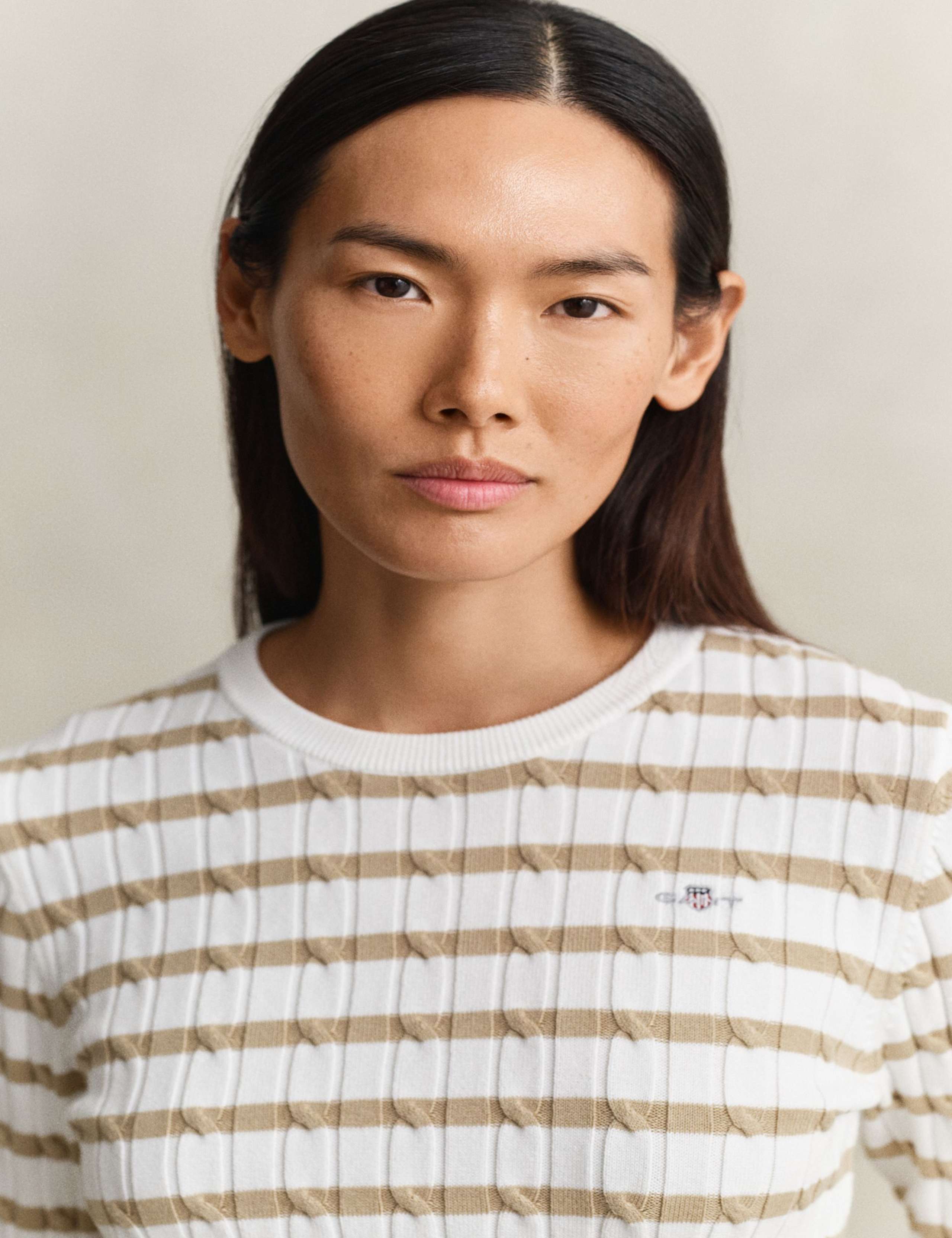 Cotton Rich Cable Striped Crew Neck Jumper 4 of 5