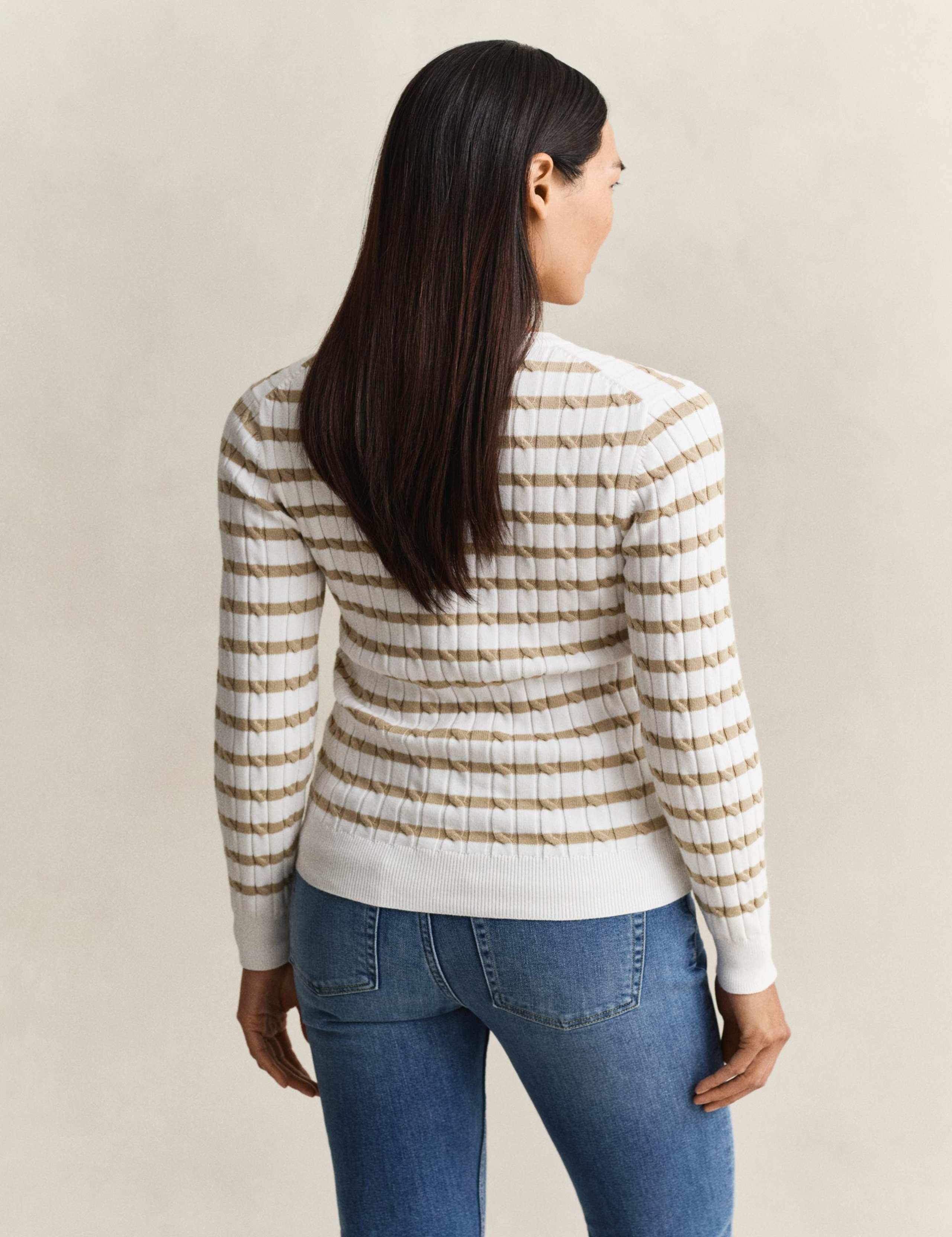 Cotton Rich Cable Striped Crew Neck Jumper 5 of 5