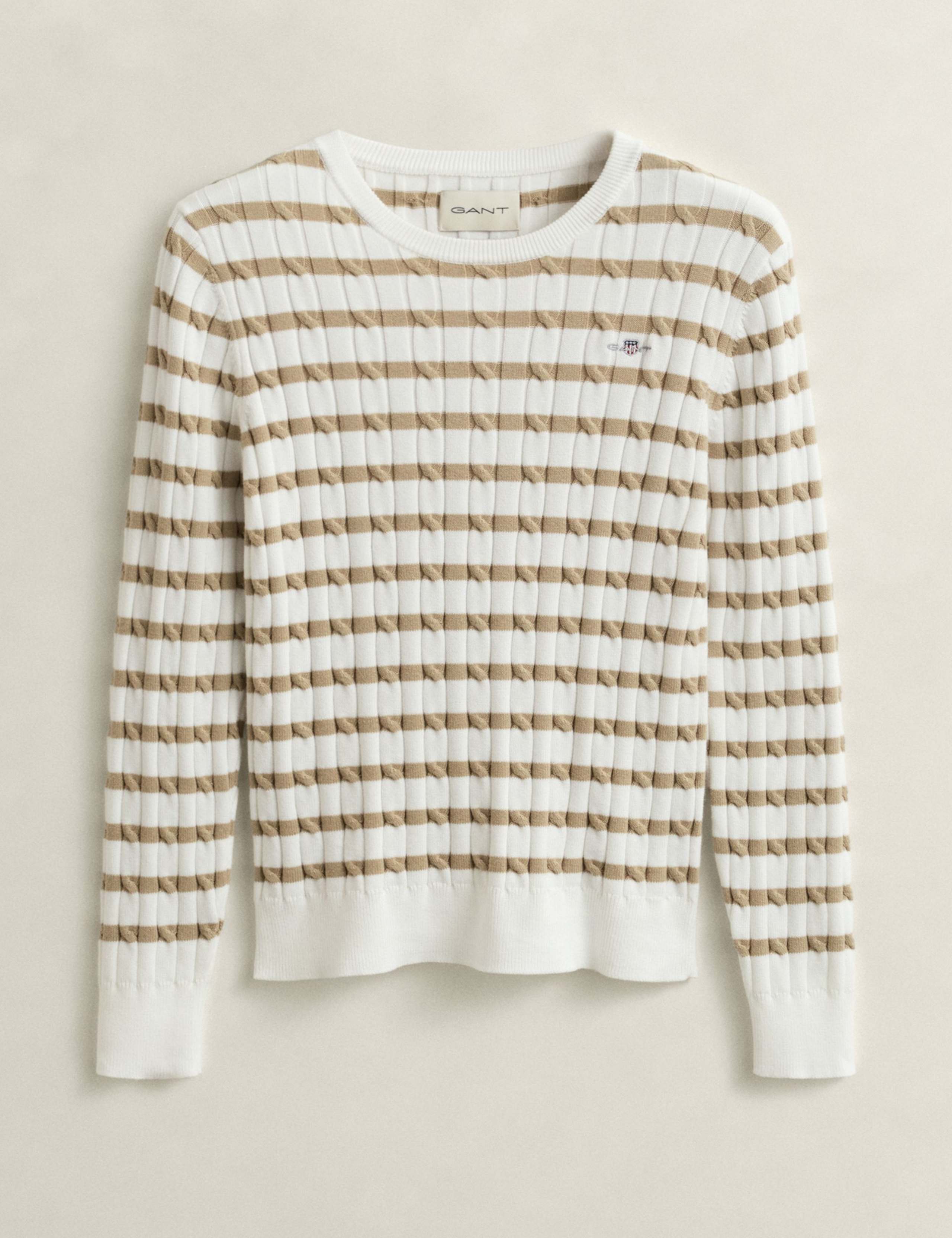 Cotton Rich Cable Striped Crew Neck Jumper 2 of 5