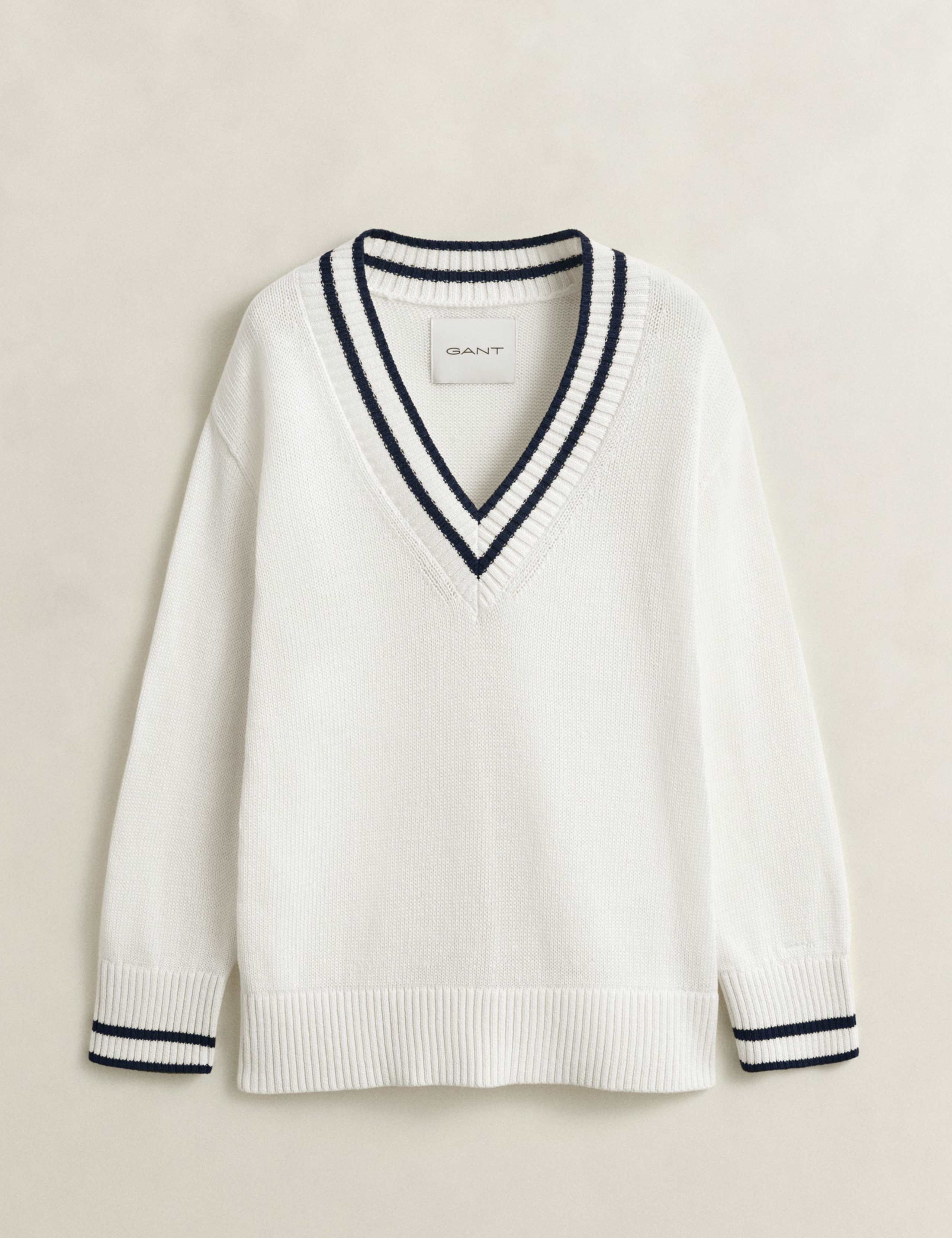 Pure Cotton Ribbed V-Neck Jumper 5 of 7