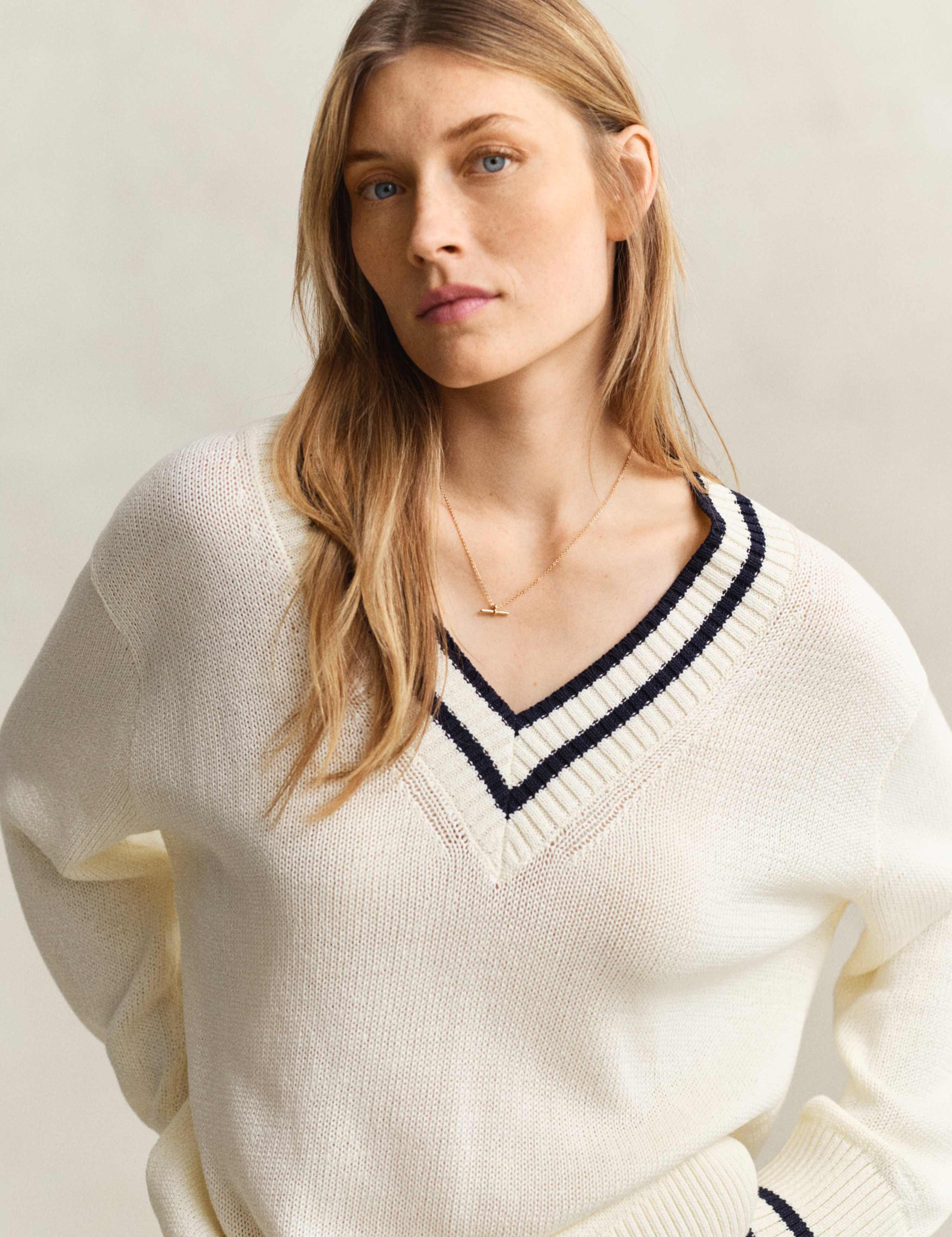 Pure Cotton Ribbed V-Neck Jumper 6 of 7