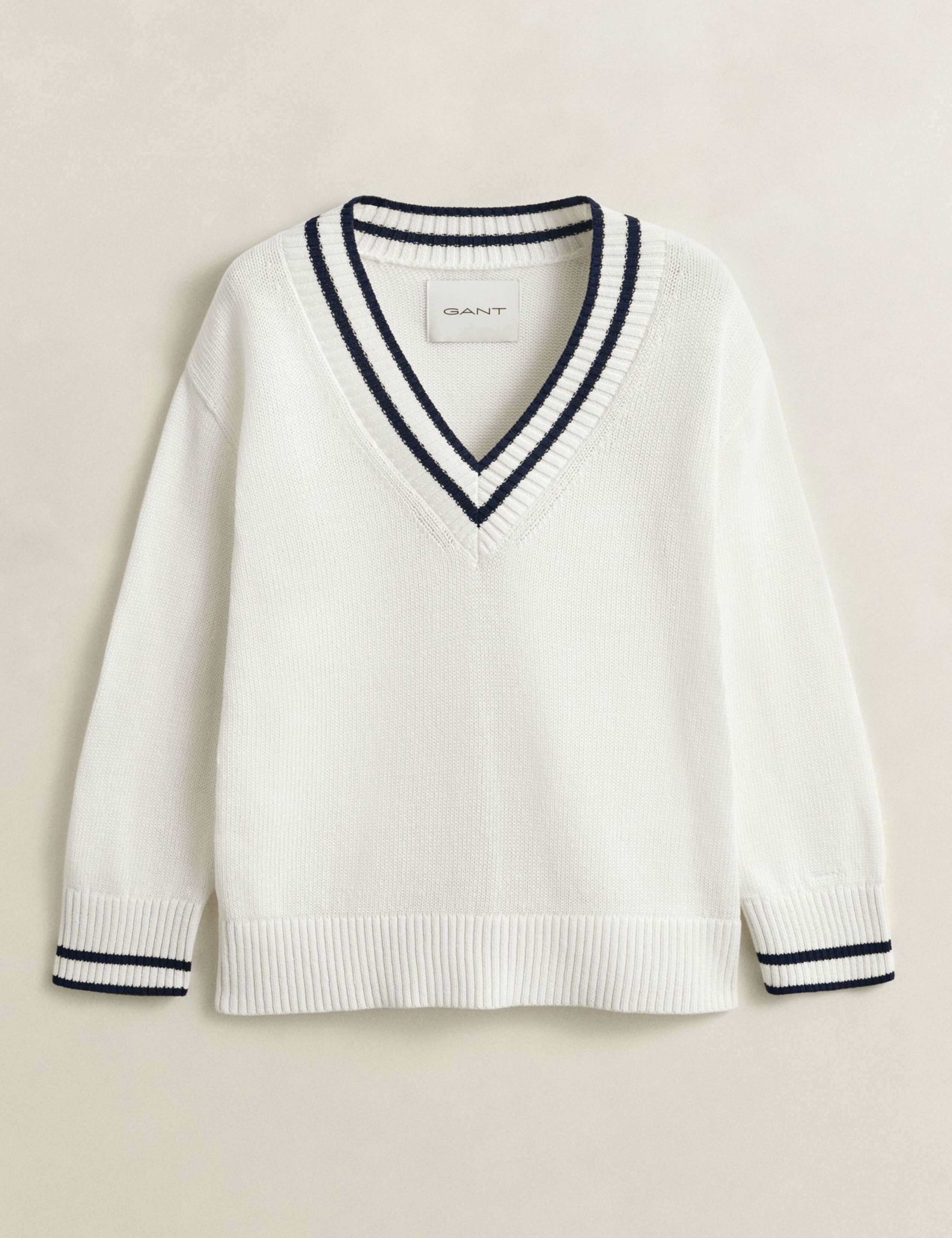 Pure Cotton Ribbed V-Neck Jumper 2 of 7