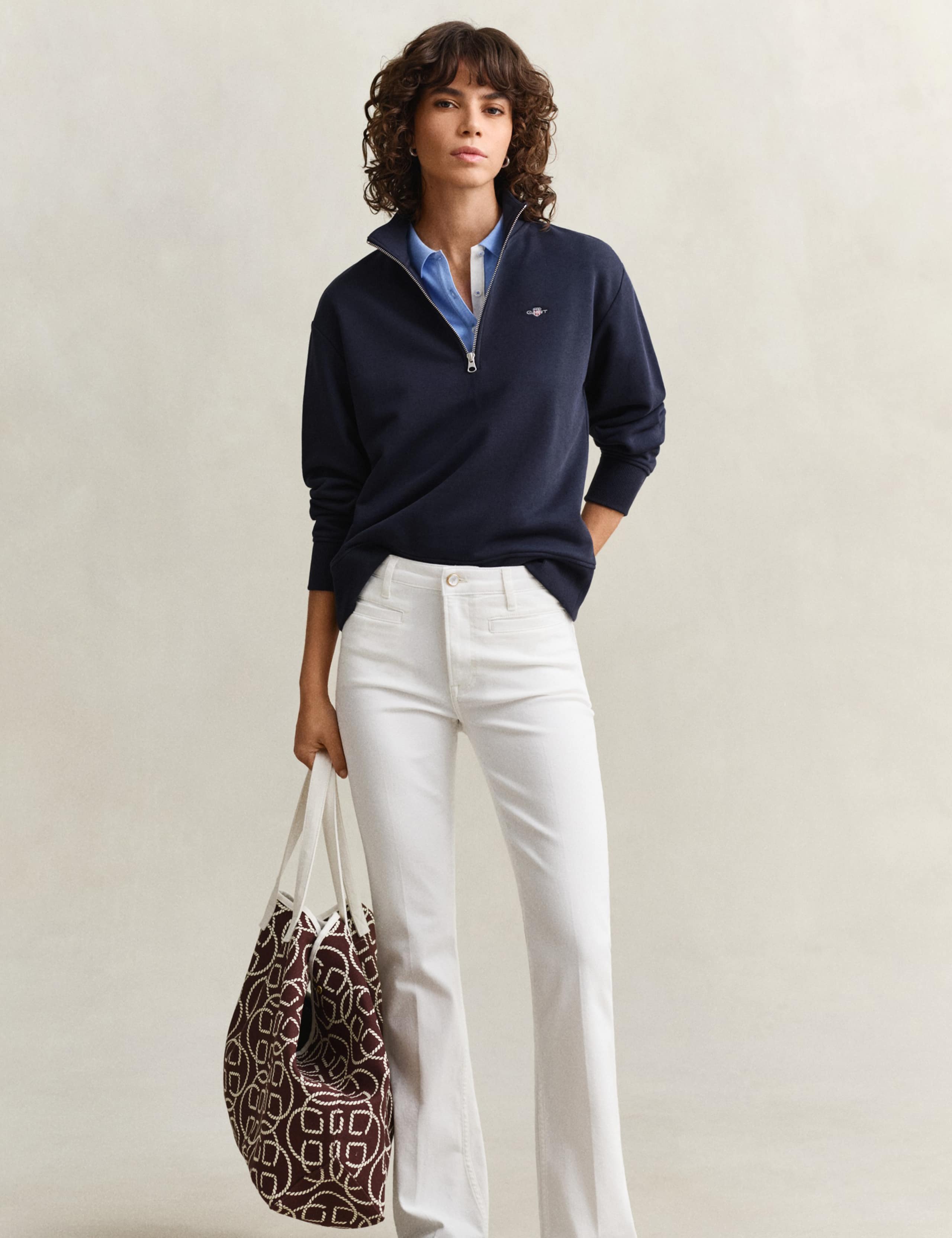 Cotton Rich Funnel Neck Half Zip Sweatshirt 4 of 6