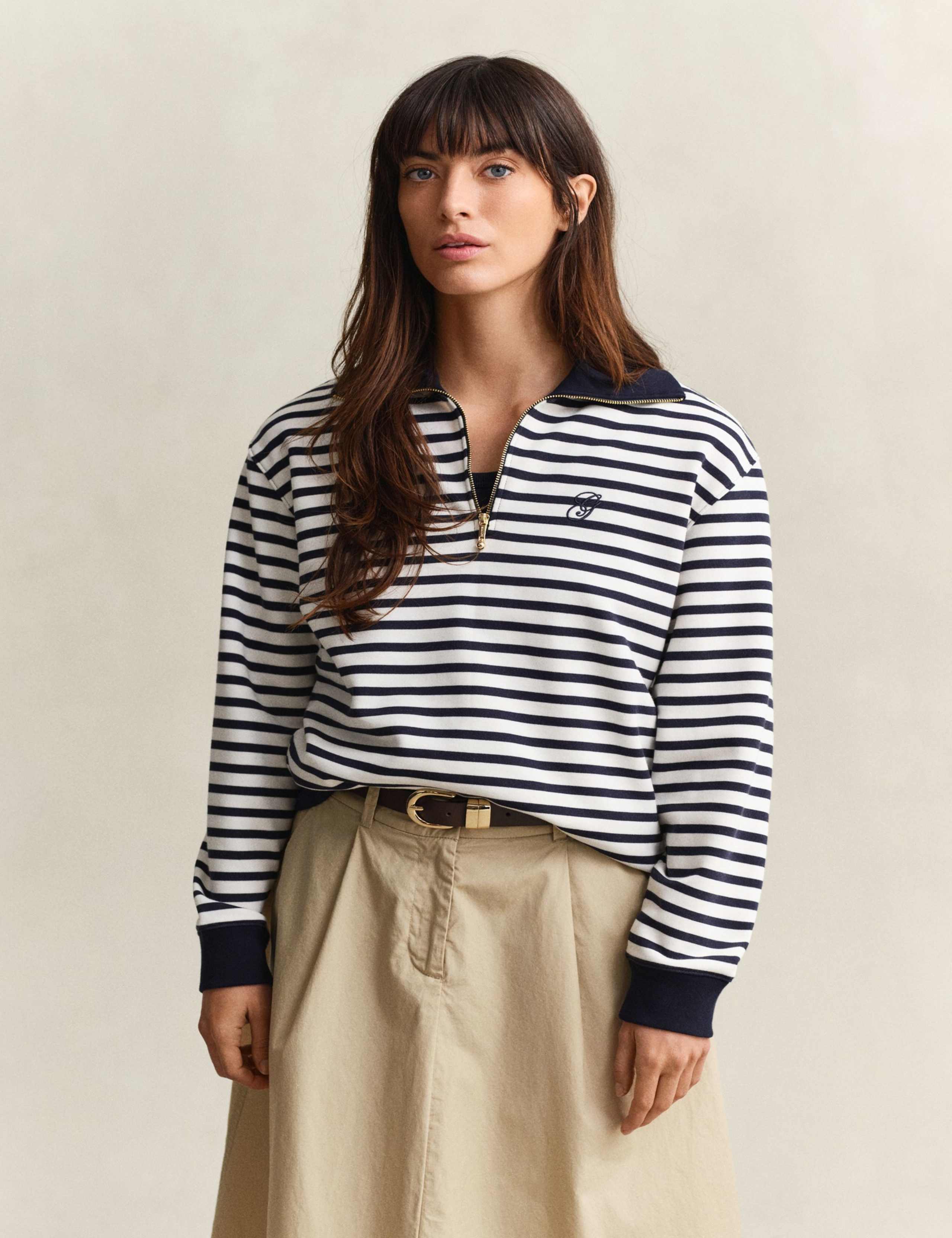 Pure Cotton Striped Half Zip Sweatshirt 1 of 6