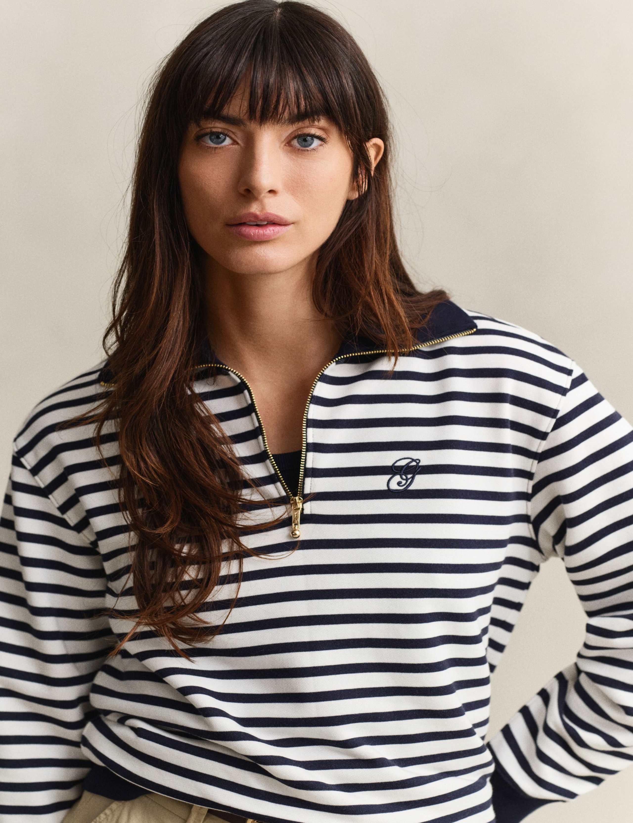 Pure Cotton Striped Half Zip Sweatshirt 4 of 6