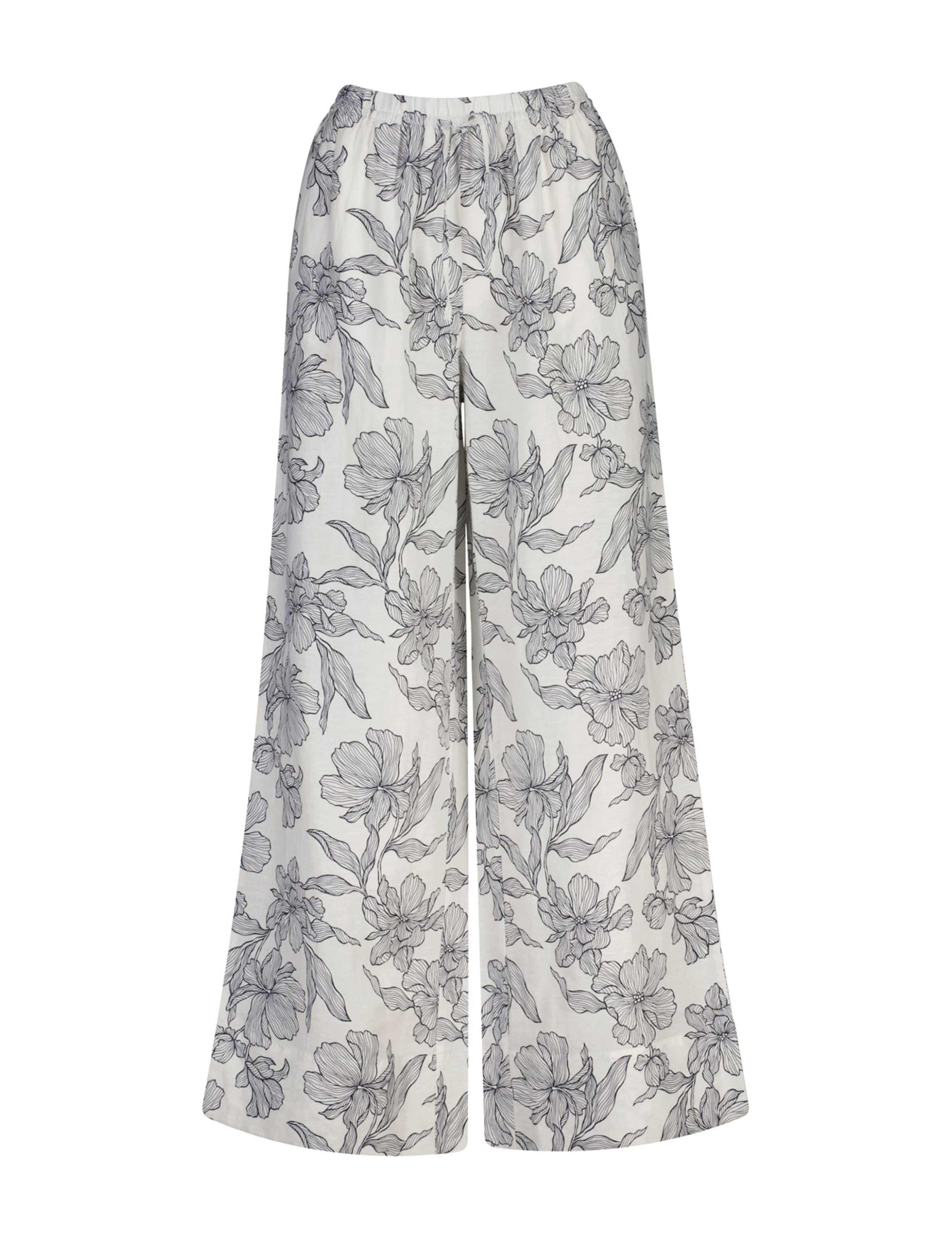 Linen Rich Floral Wide Leg Trousers 2 of 3
