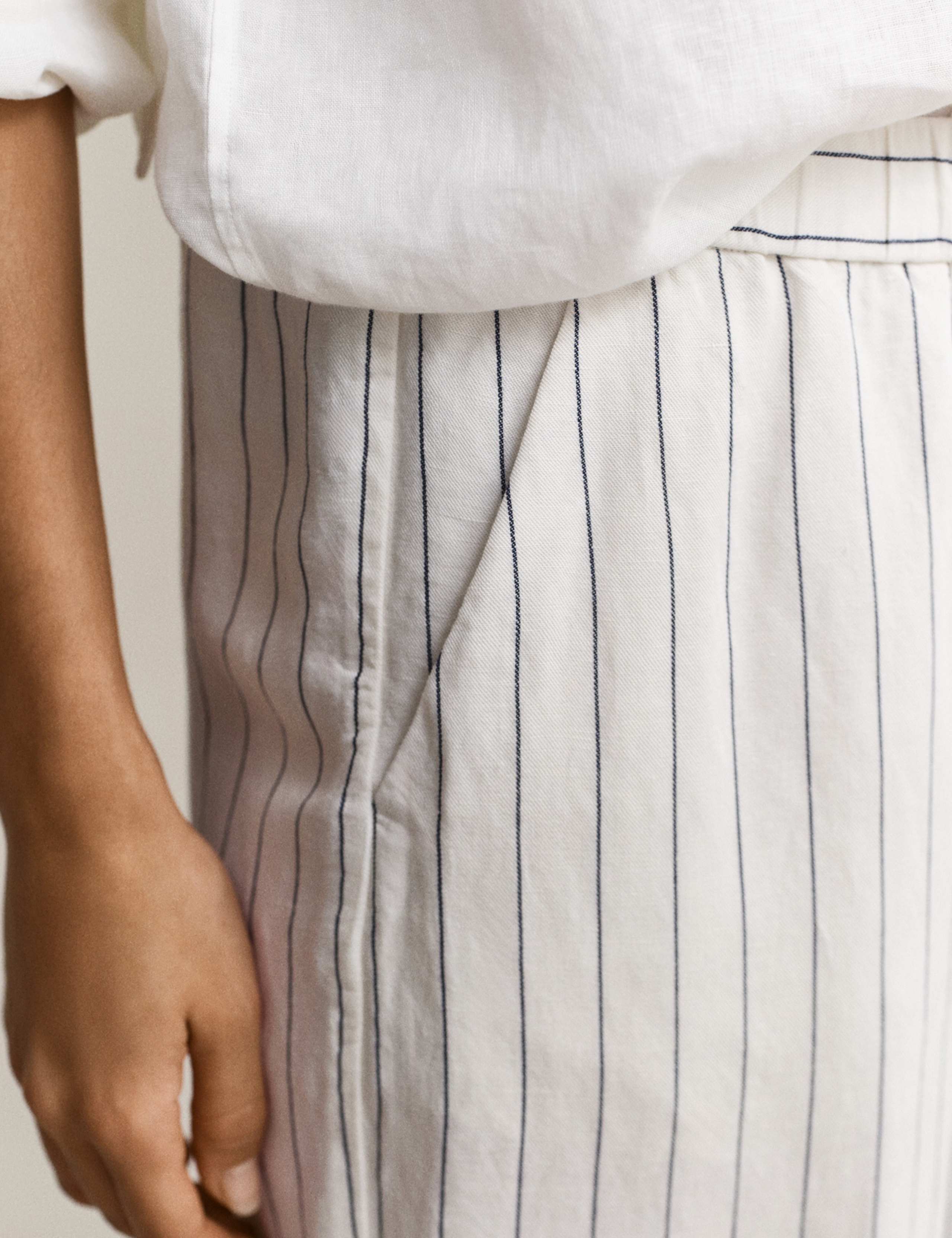 Linen Blend Striped Wide Leg Trousers 2 of 6
