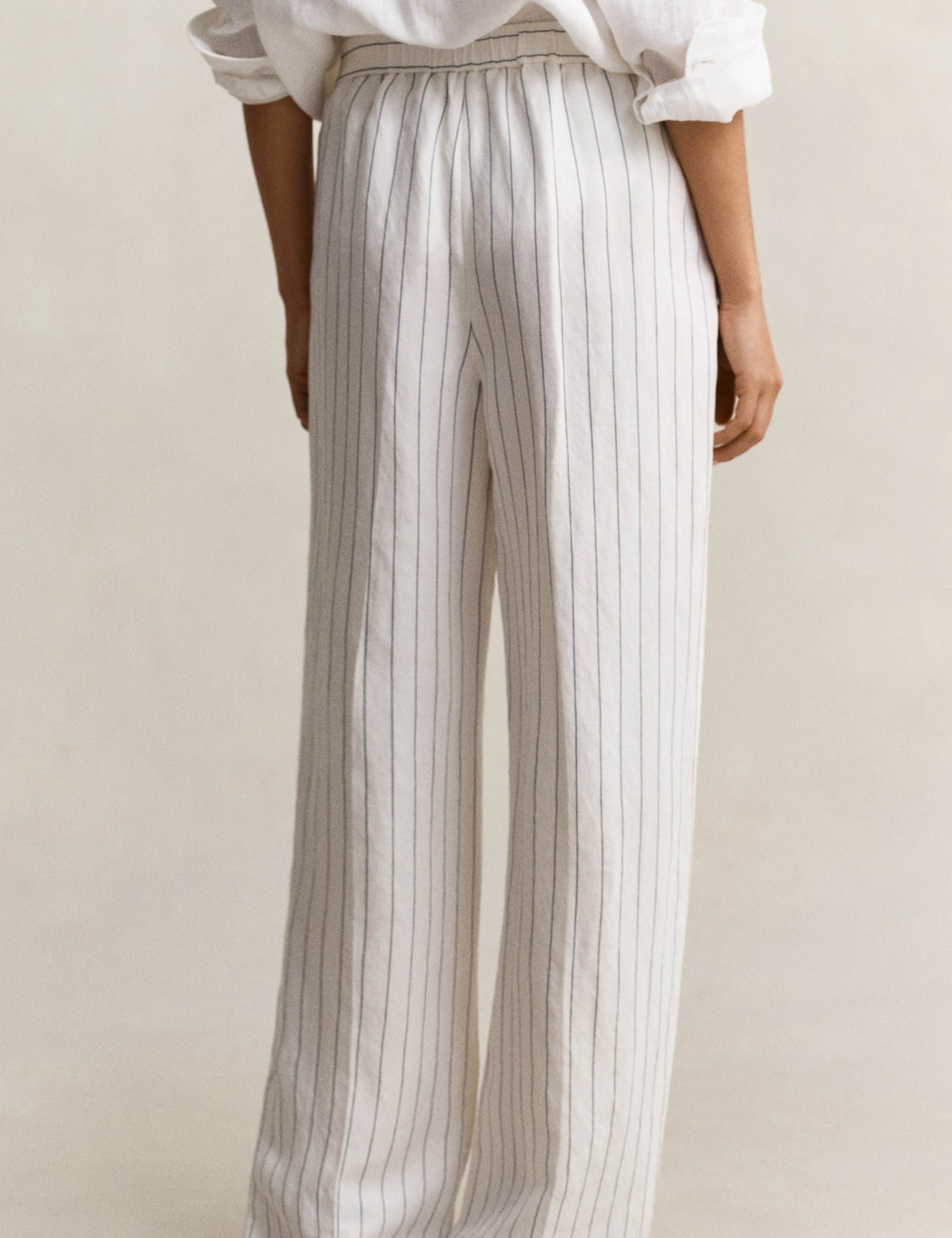 Linen Blend Striped Wide Leg Trousers 4 of 6