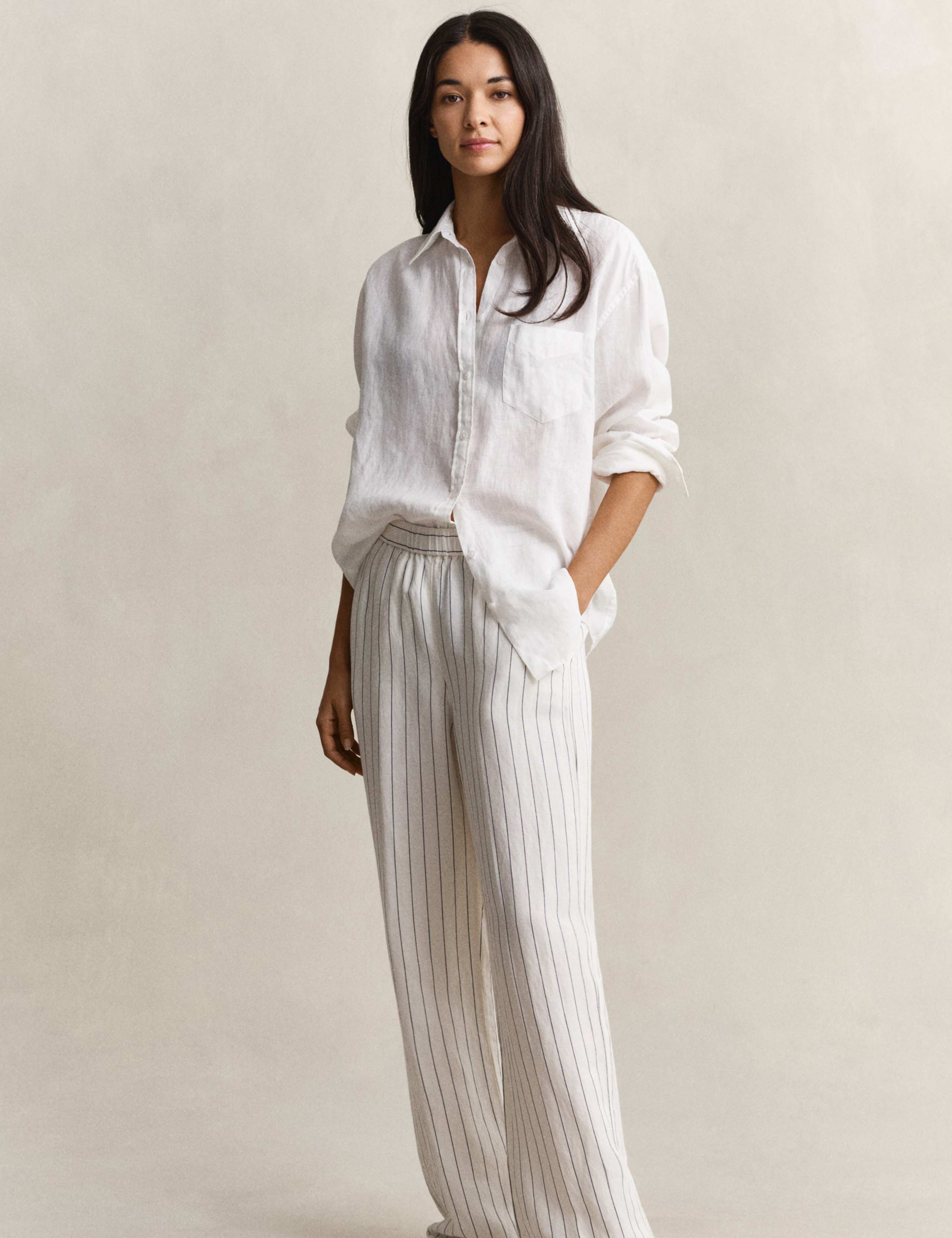 Linen Blend Striped Wide Leg Trousers 5 of 6