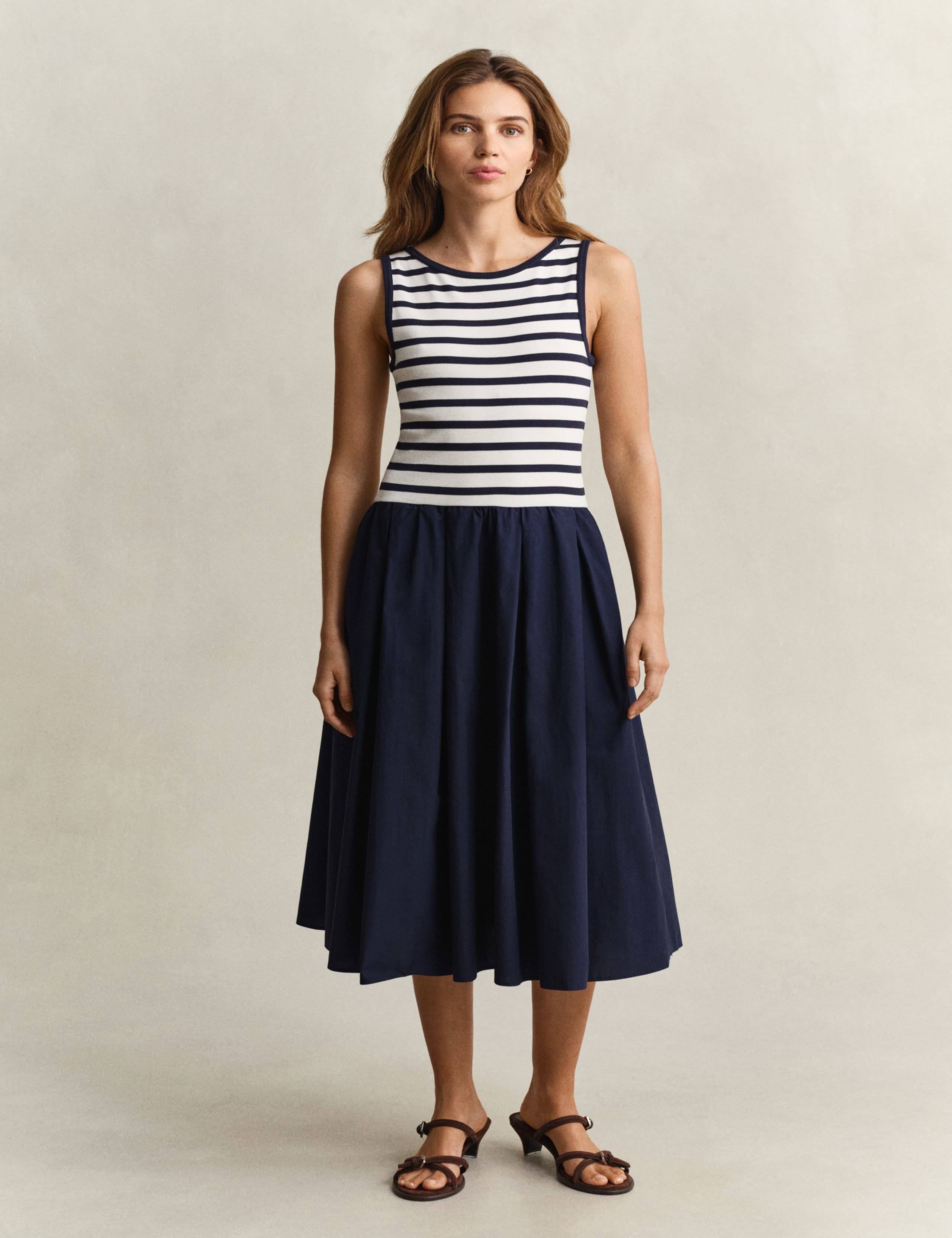 Cotton Modal Striped Crew Neck Skater Dress 1 of 6