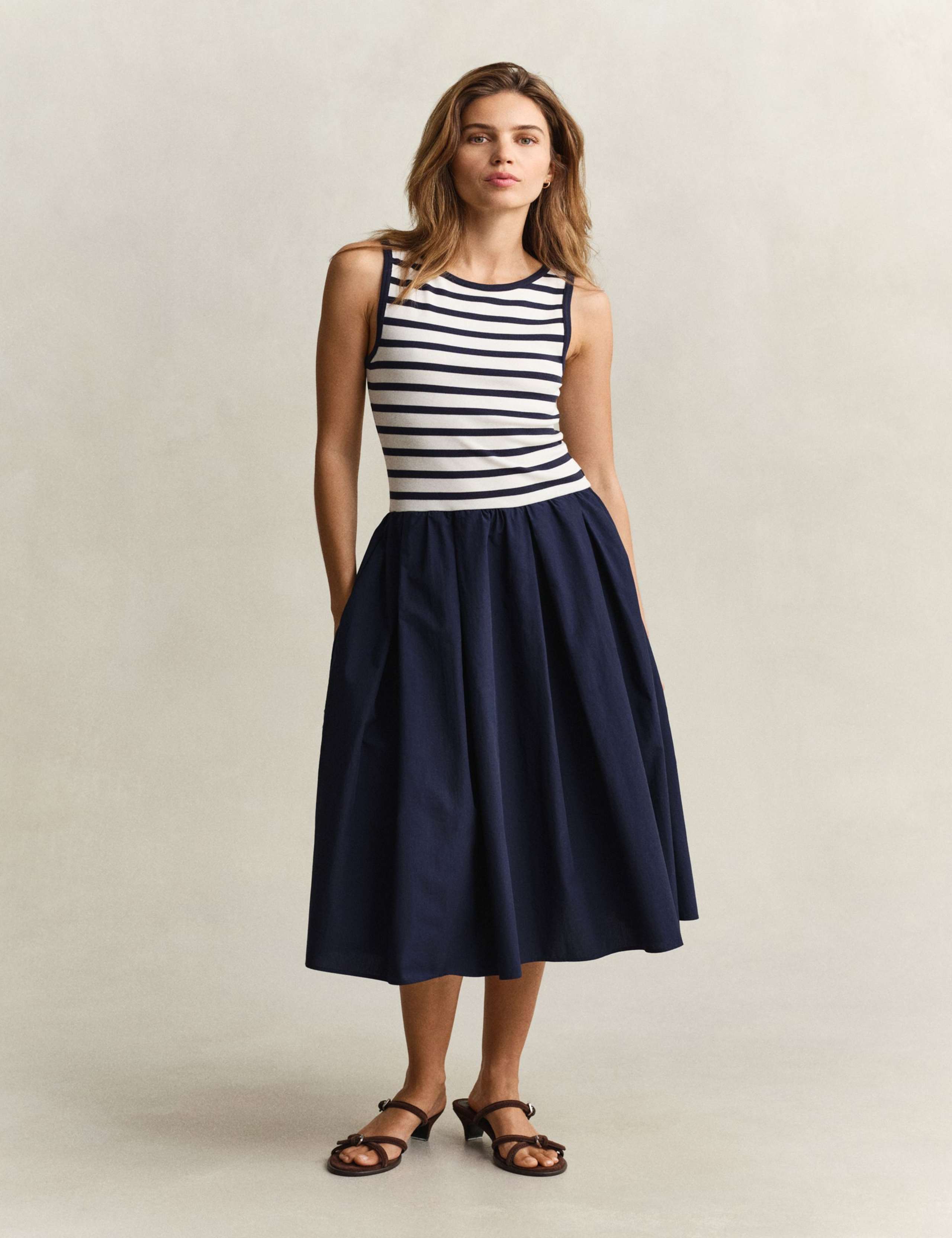 Cotton Modal Striped Crew Neck Skater Dress 3 of 6