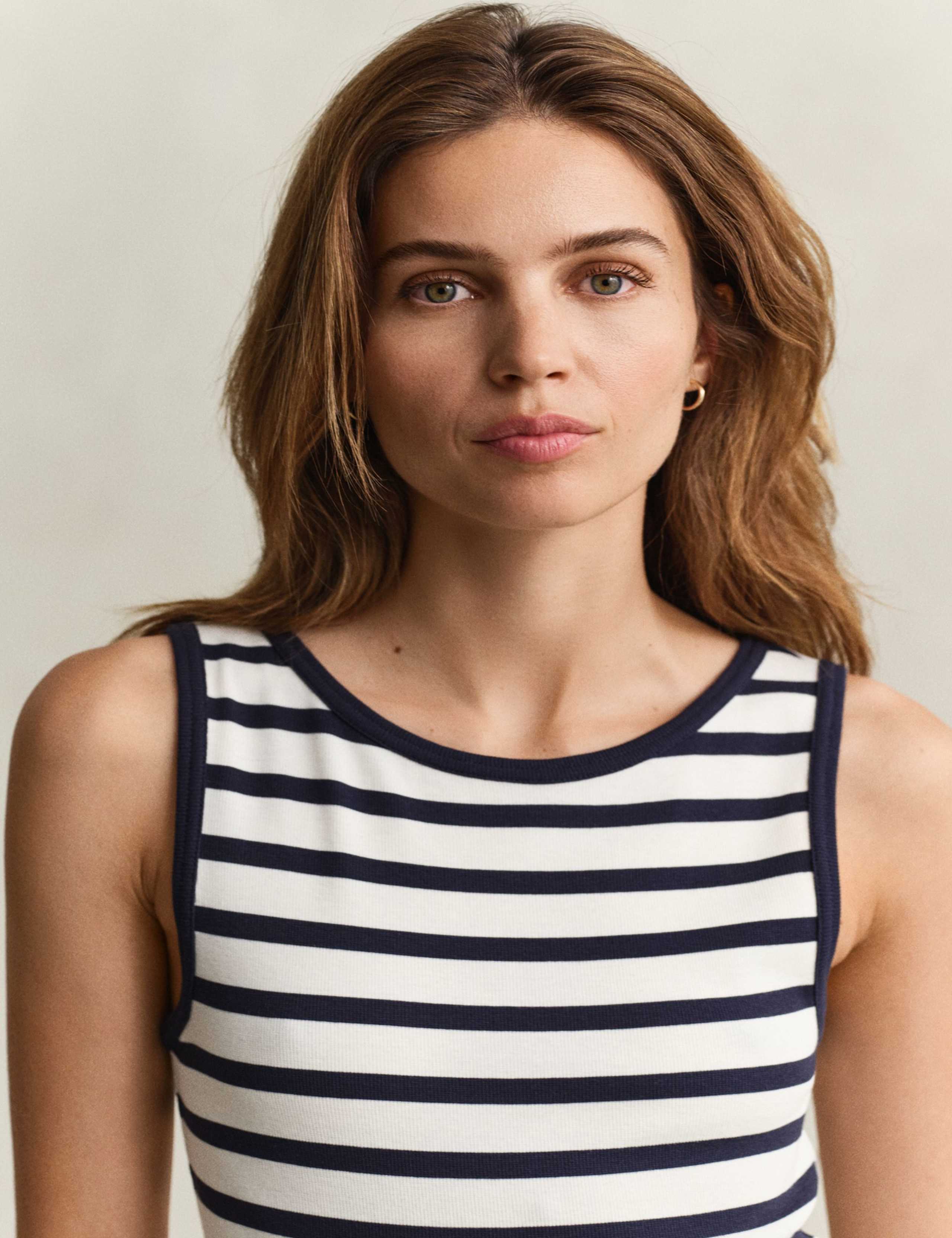 Cotton Modal Striped Crew Neck Skater Dress 4 of 6