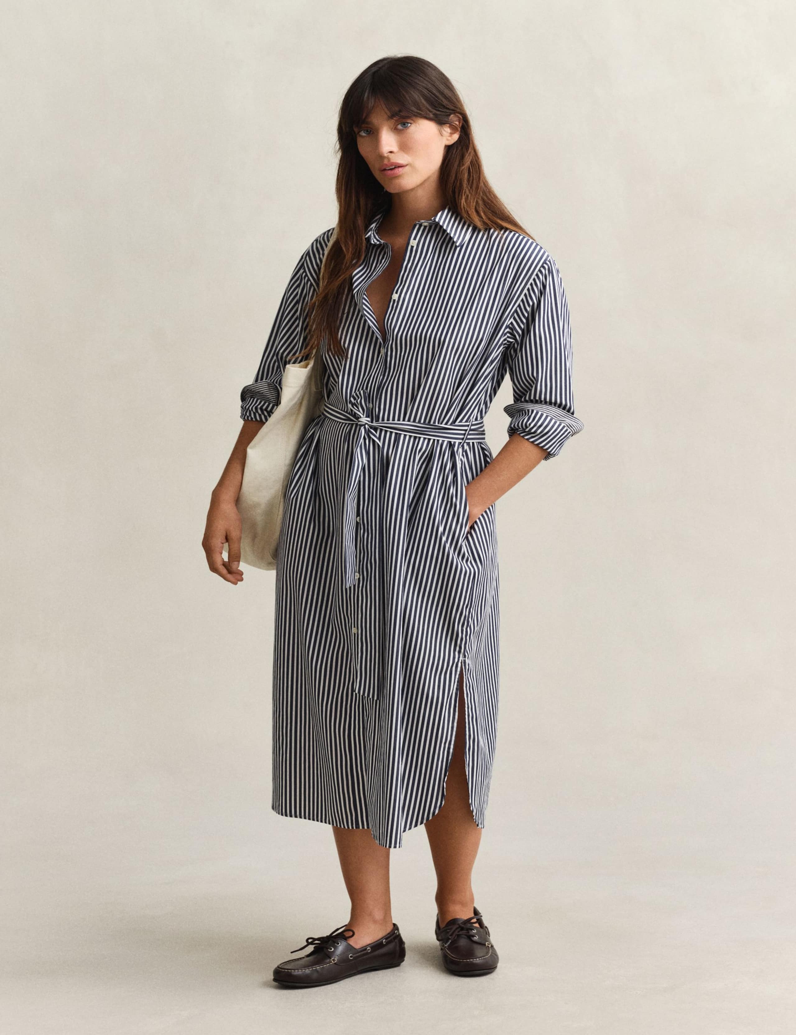 Pure Cotton Poplin Striped Midi Shirt Dress 3 of 8