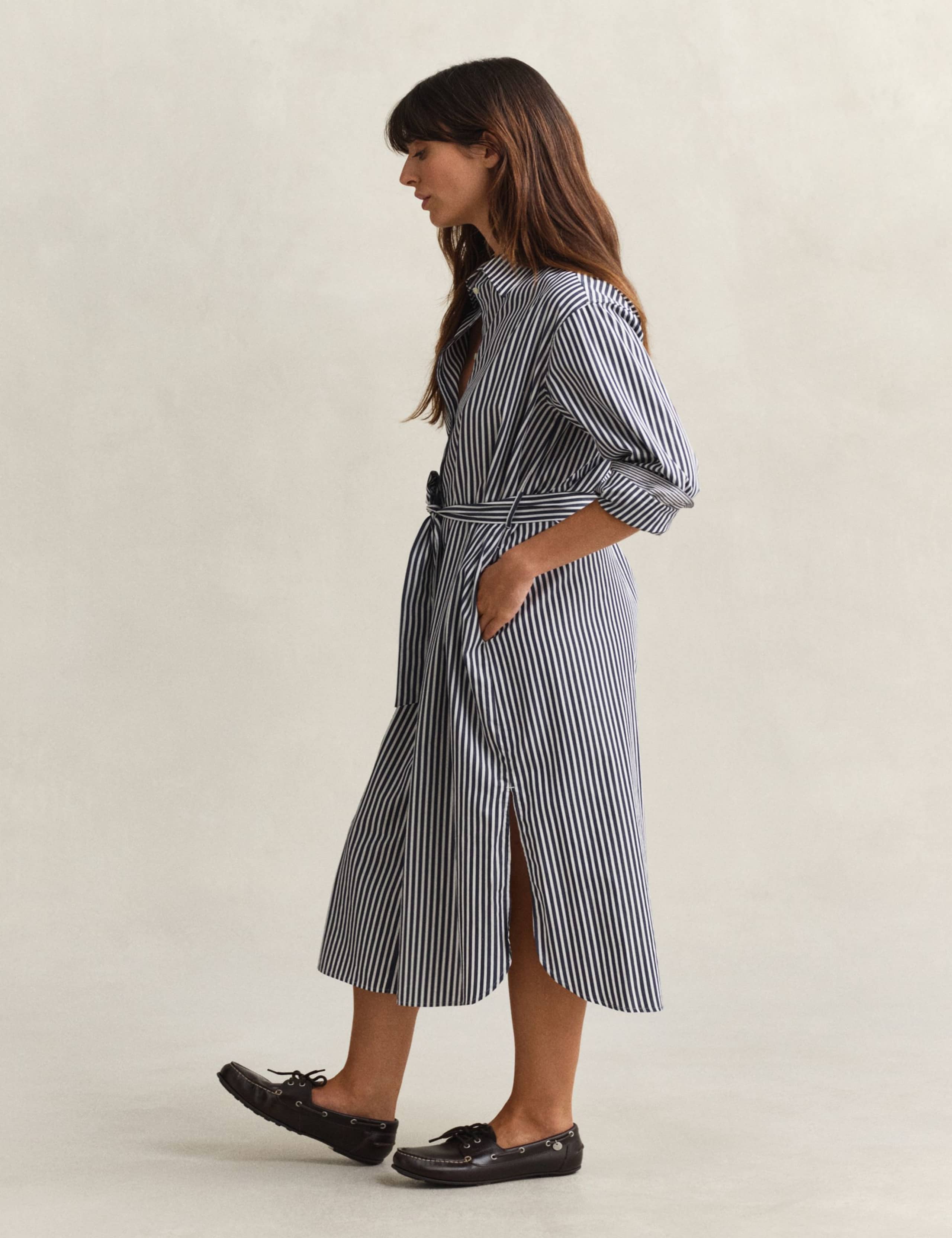 Pure Cotton Poplin Striped Midi Shirt Dress 5 of 8