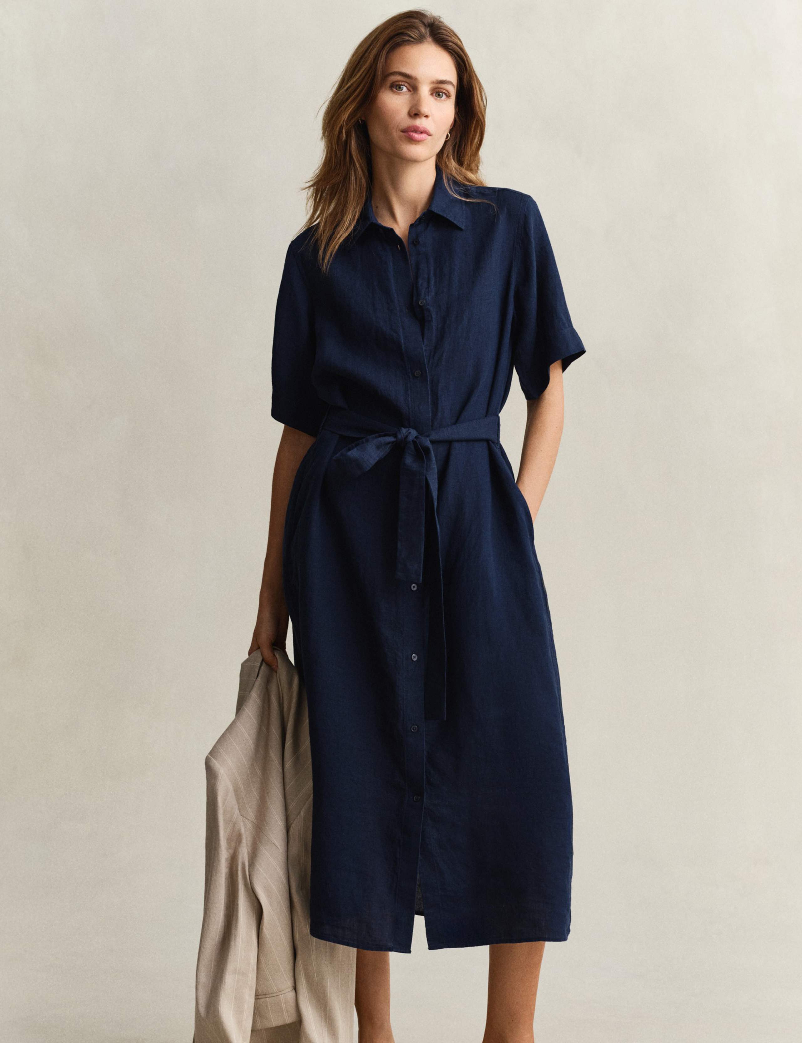 Pure Linen Midi Shirt Dress 4 of 8