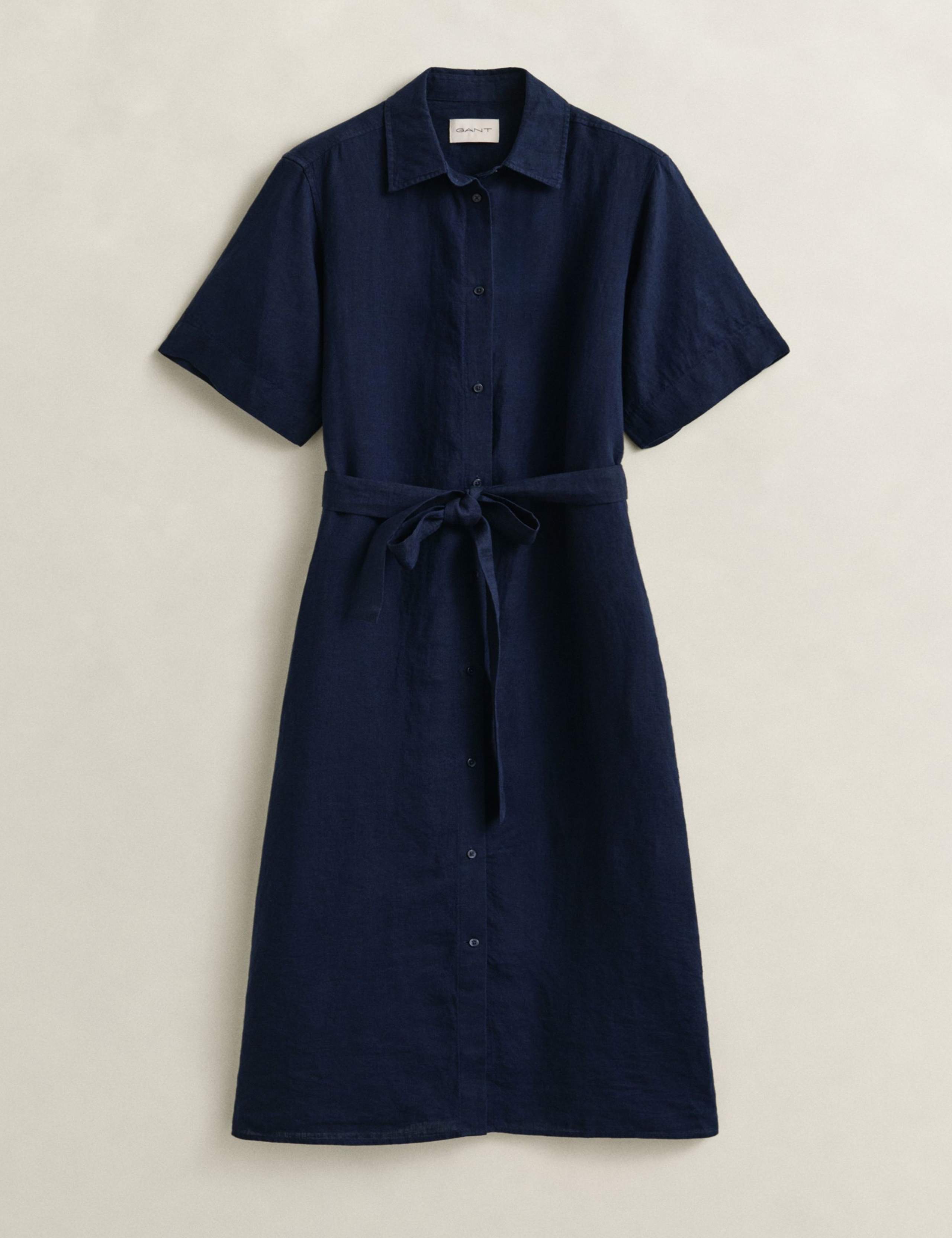 Pure Linen Midi Shirt Dress 2 of 8