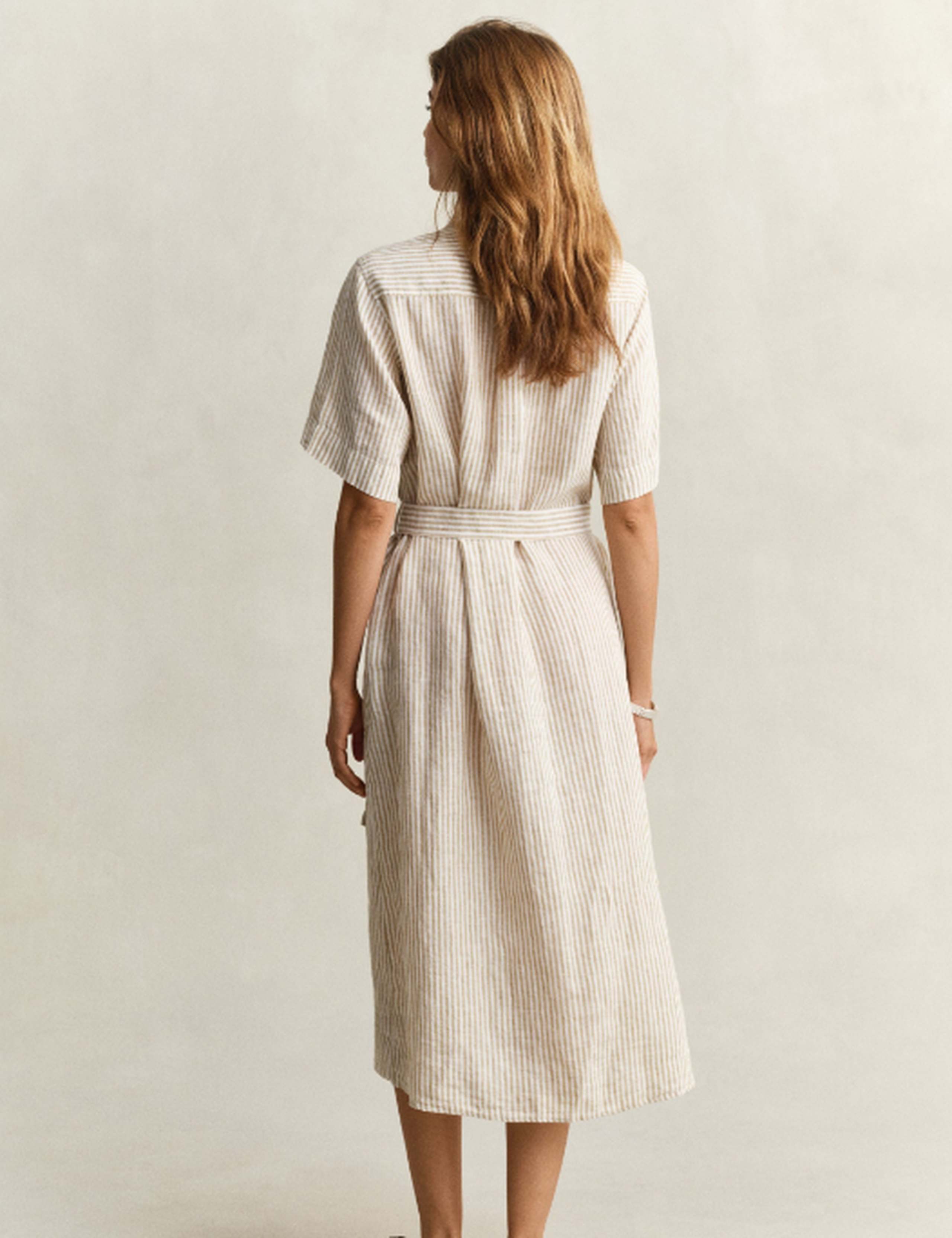 Pure Linen Striped Midi Shirt Dress 4 of 5
