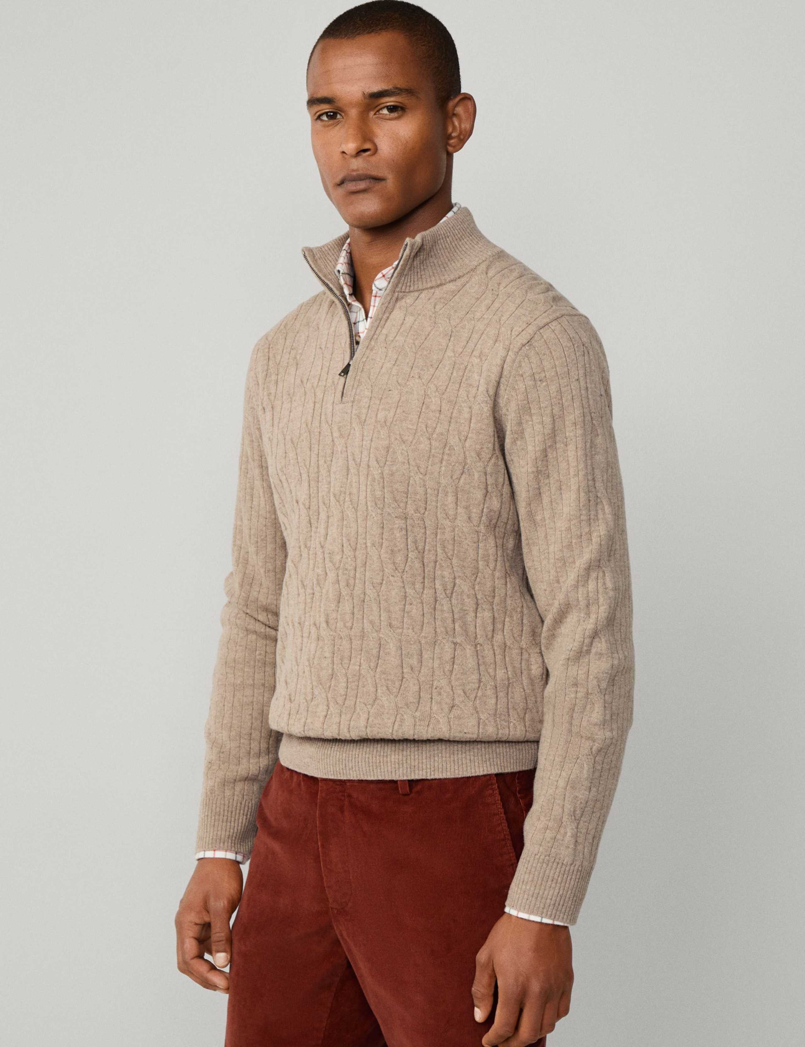 Pure Lambswool Cable Knit Half Zip Jumper 4 of 8