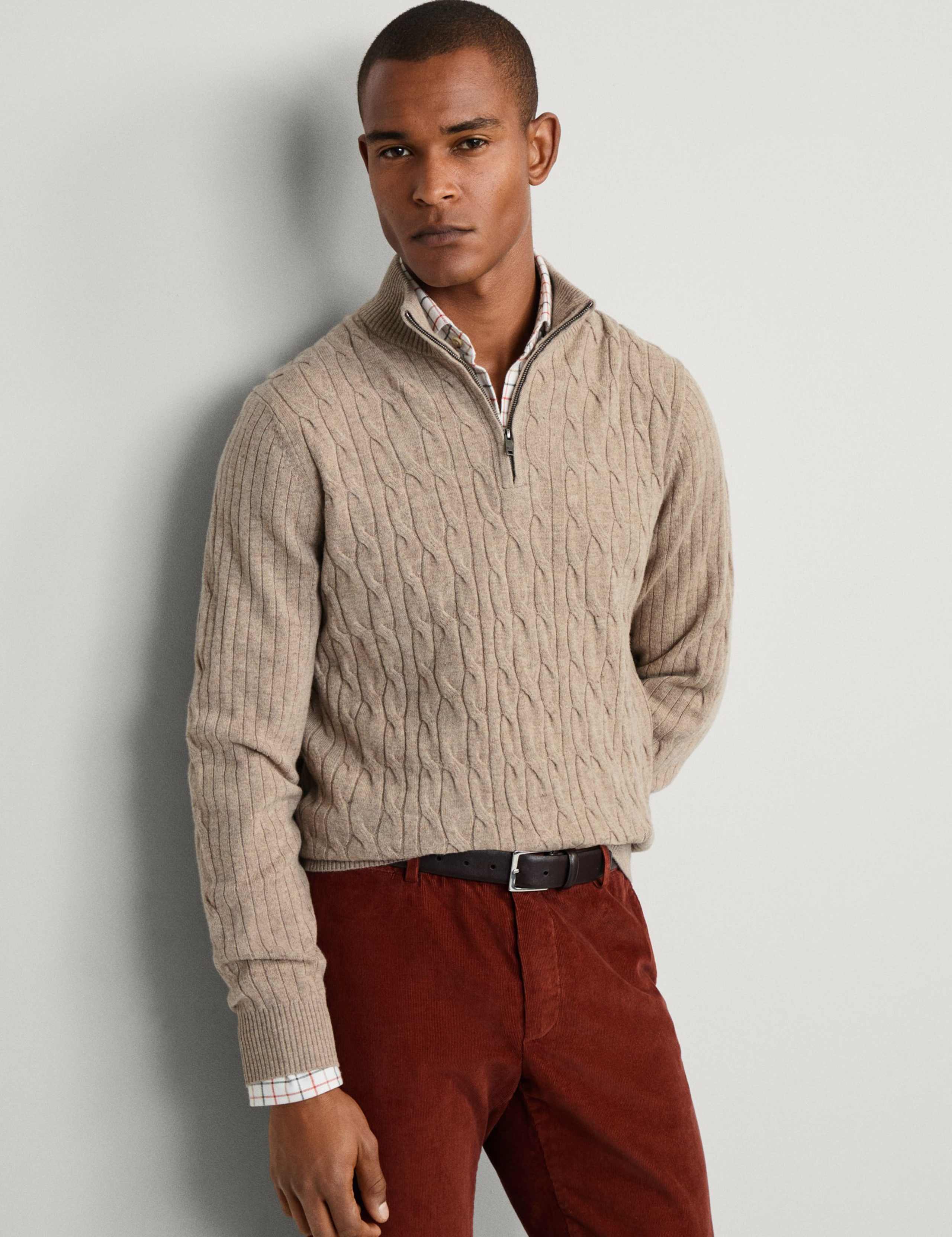 Pure Lambswool Cable Knit Half Zip Jumper 5 of 8