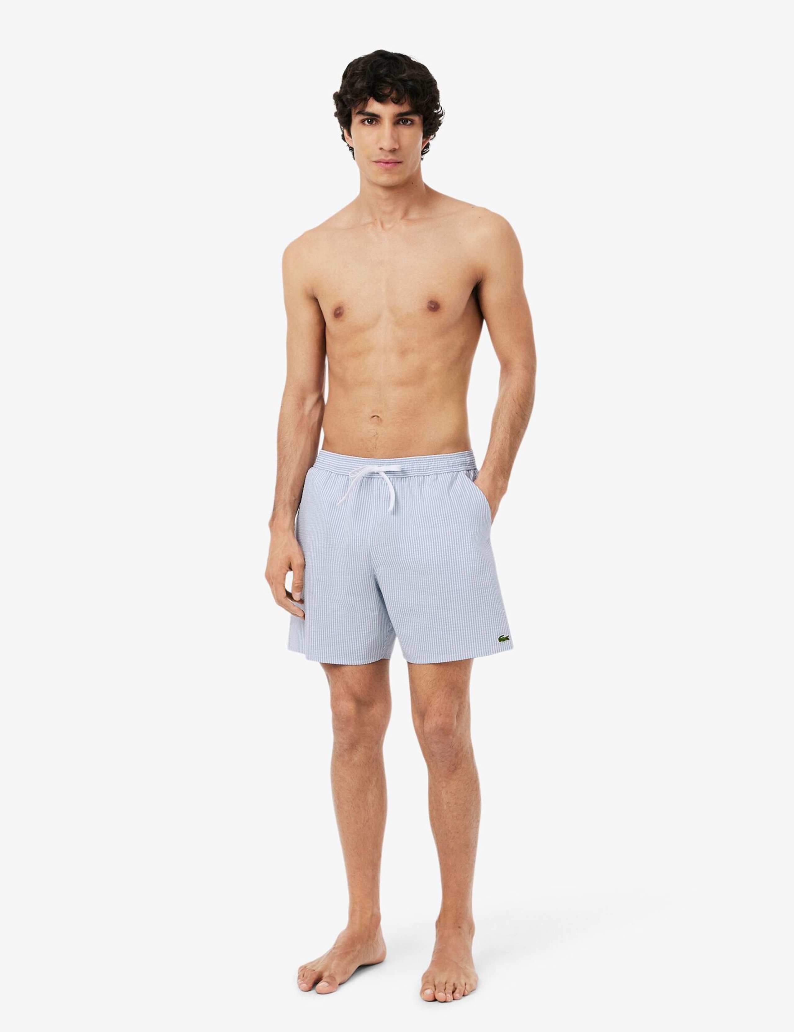 Mid Length Striped Textured Swim Trunks 7 of 10