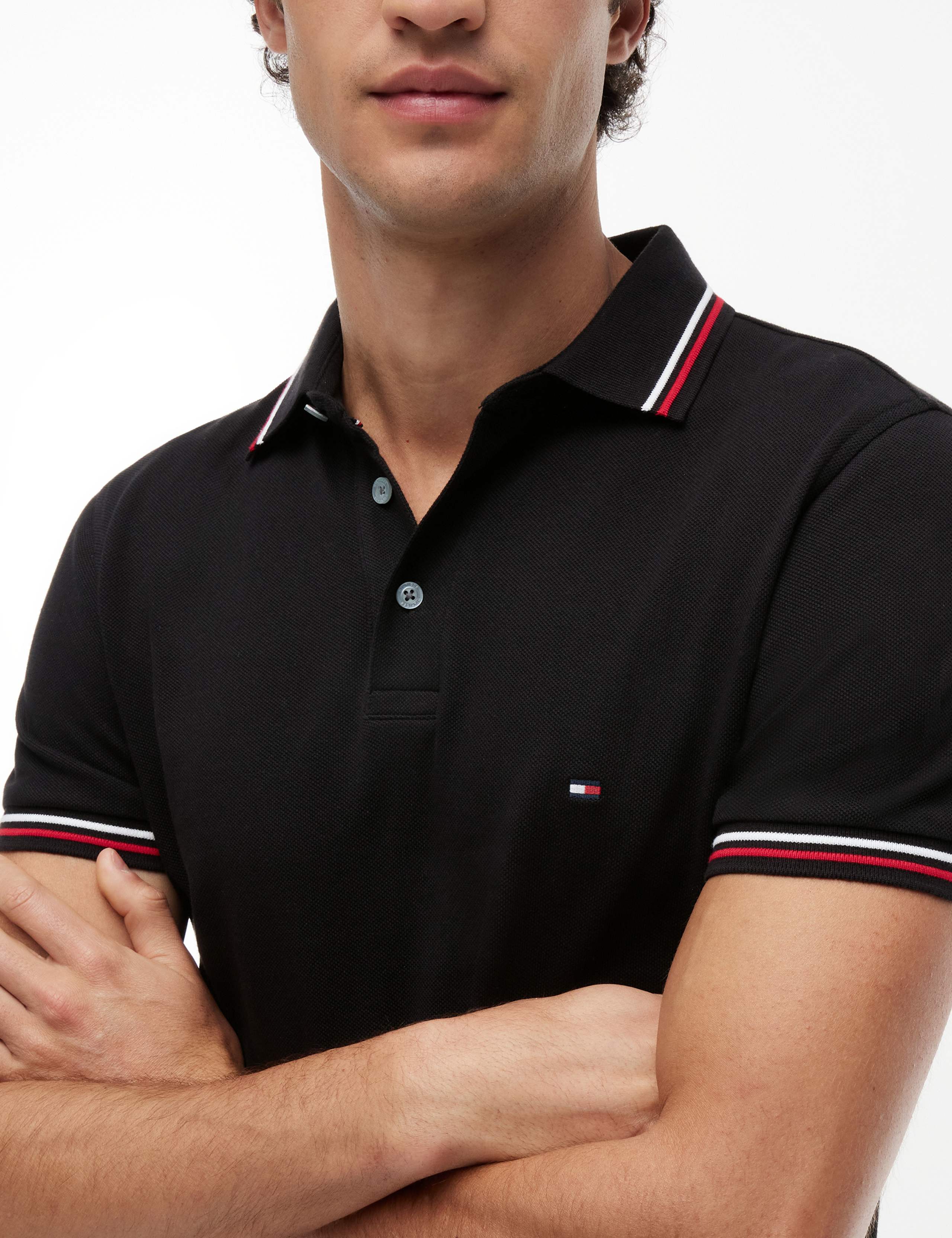 Slim Fit Cotton Rich Pique Tipped Polo Shirt 1 of 7