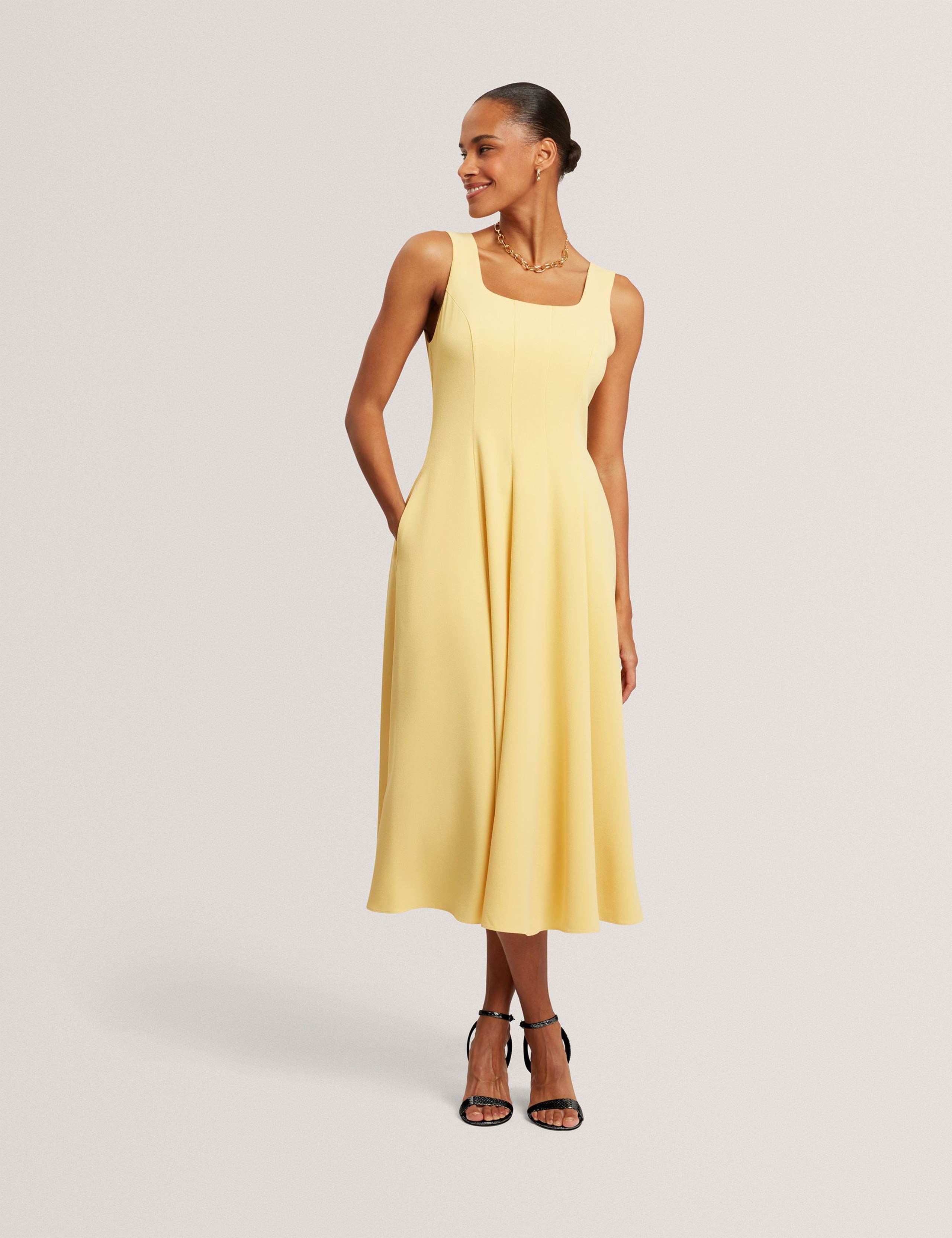 Square Neck Pleated Midi Skater Dress 1 of 7