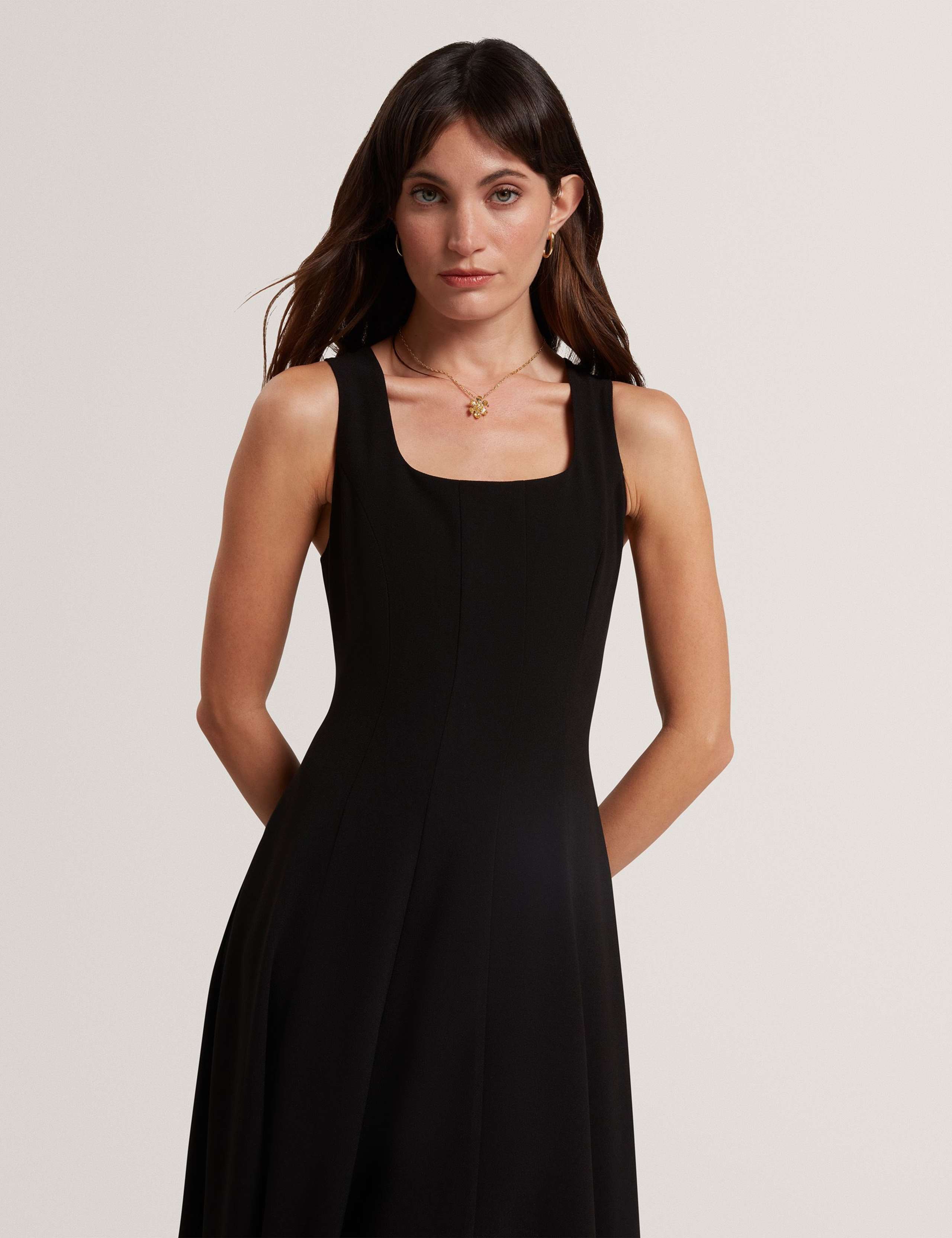 Square Neck Pleated Midi Skater Dress 3 of 7