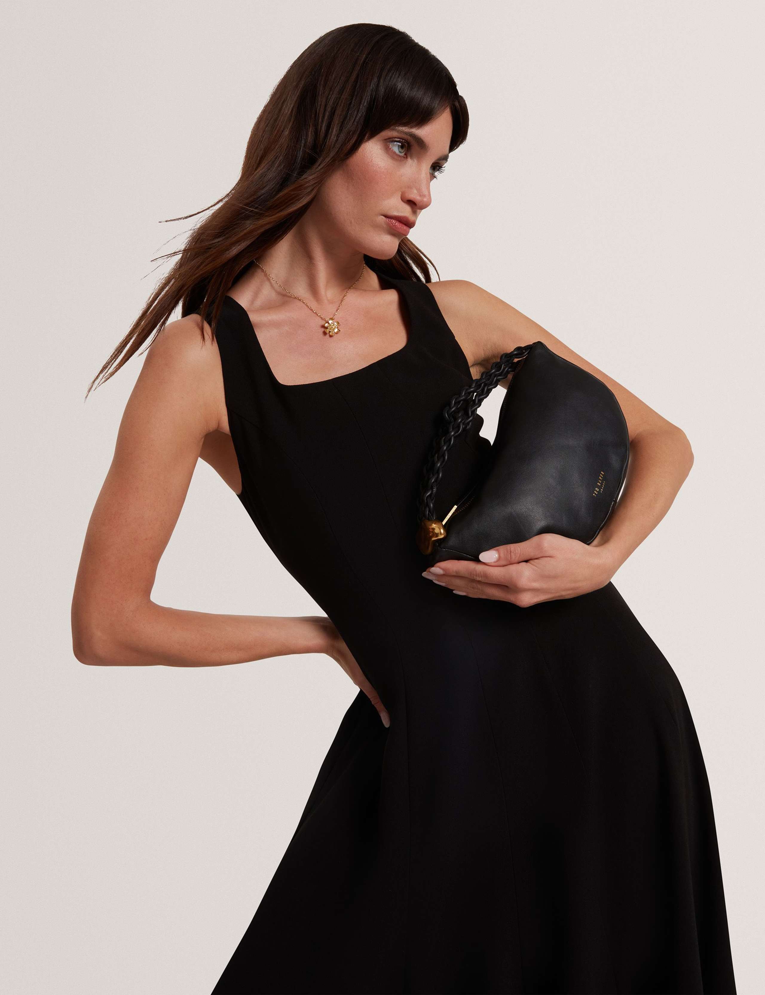 Square Neck Pleated Midi Skater Dress 6 of 7