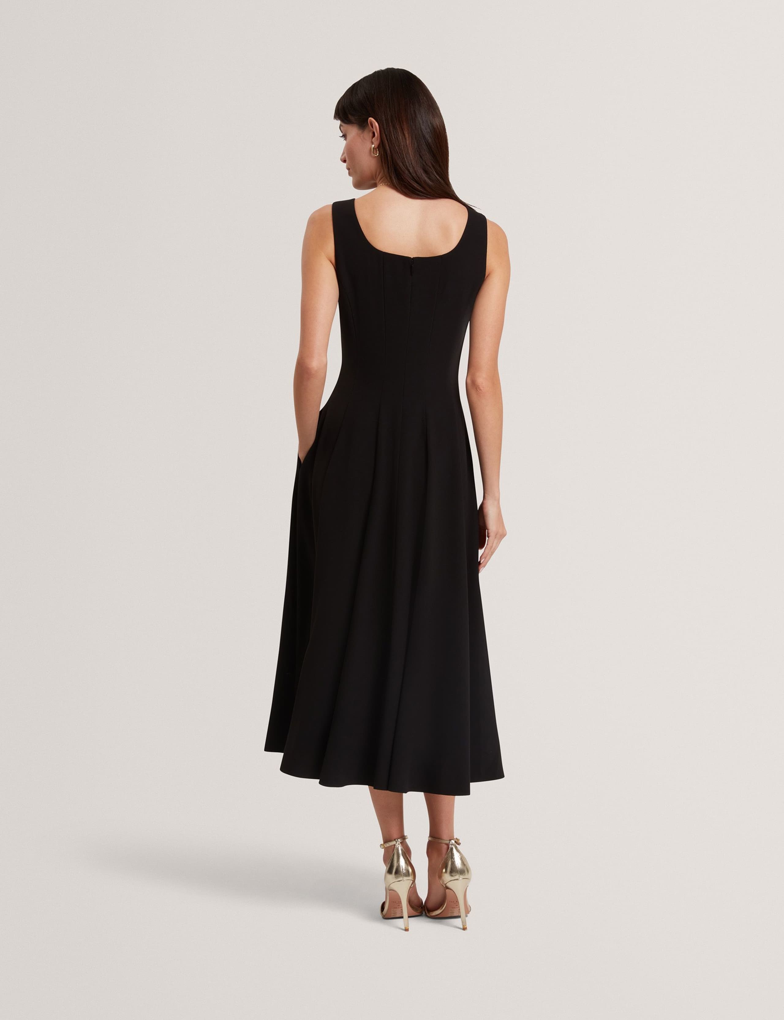 Square Neck Pleated Midi Skater Dress 7 of 7
