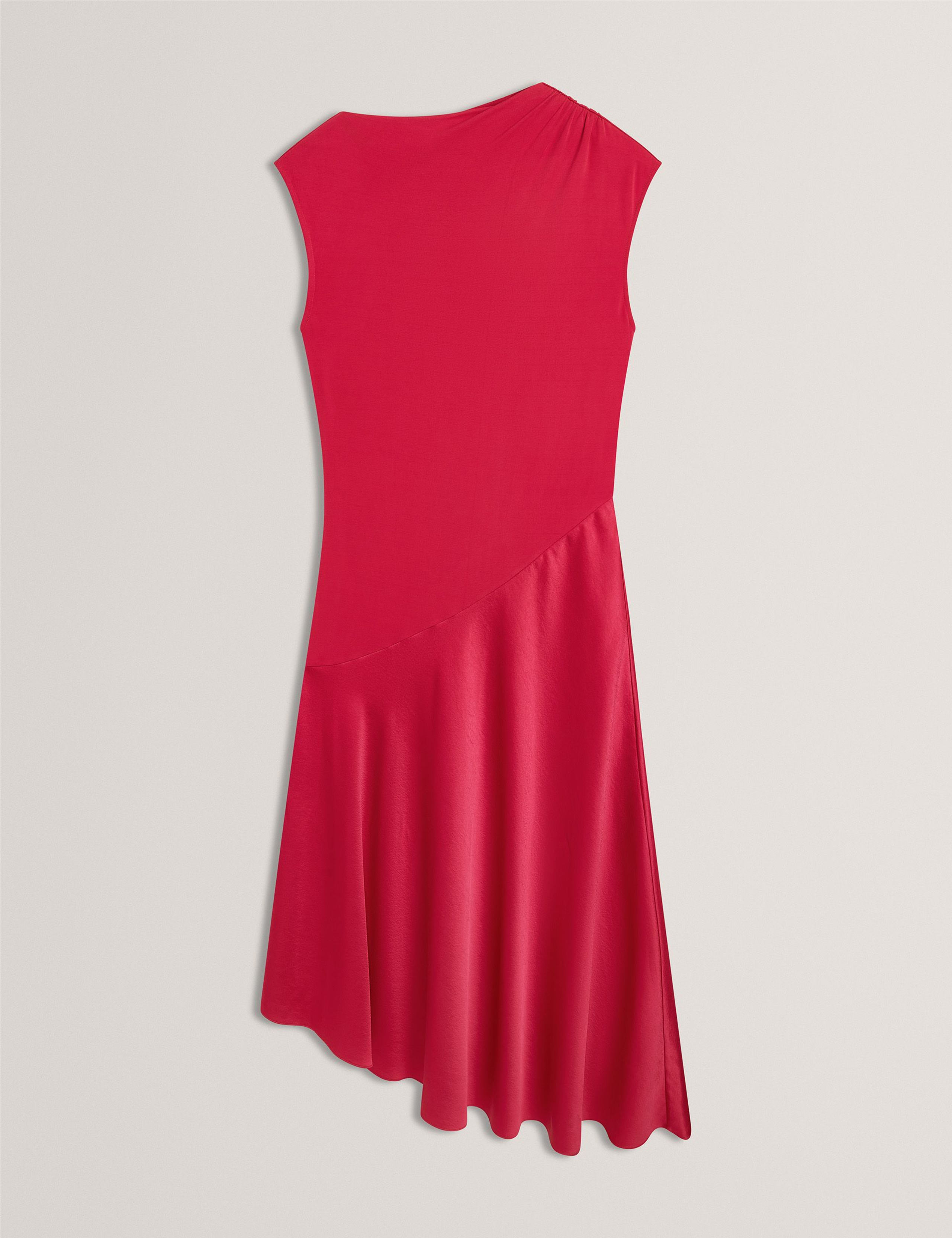 High Neck Satin Asymmetric Skirt Midi Dress 2 of 7